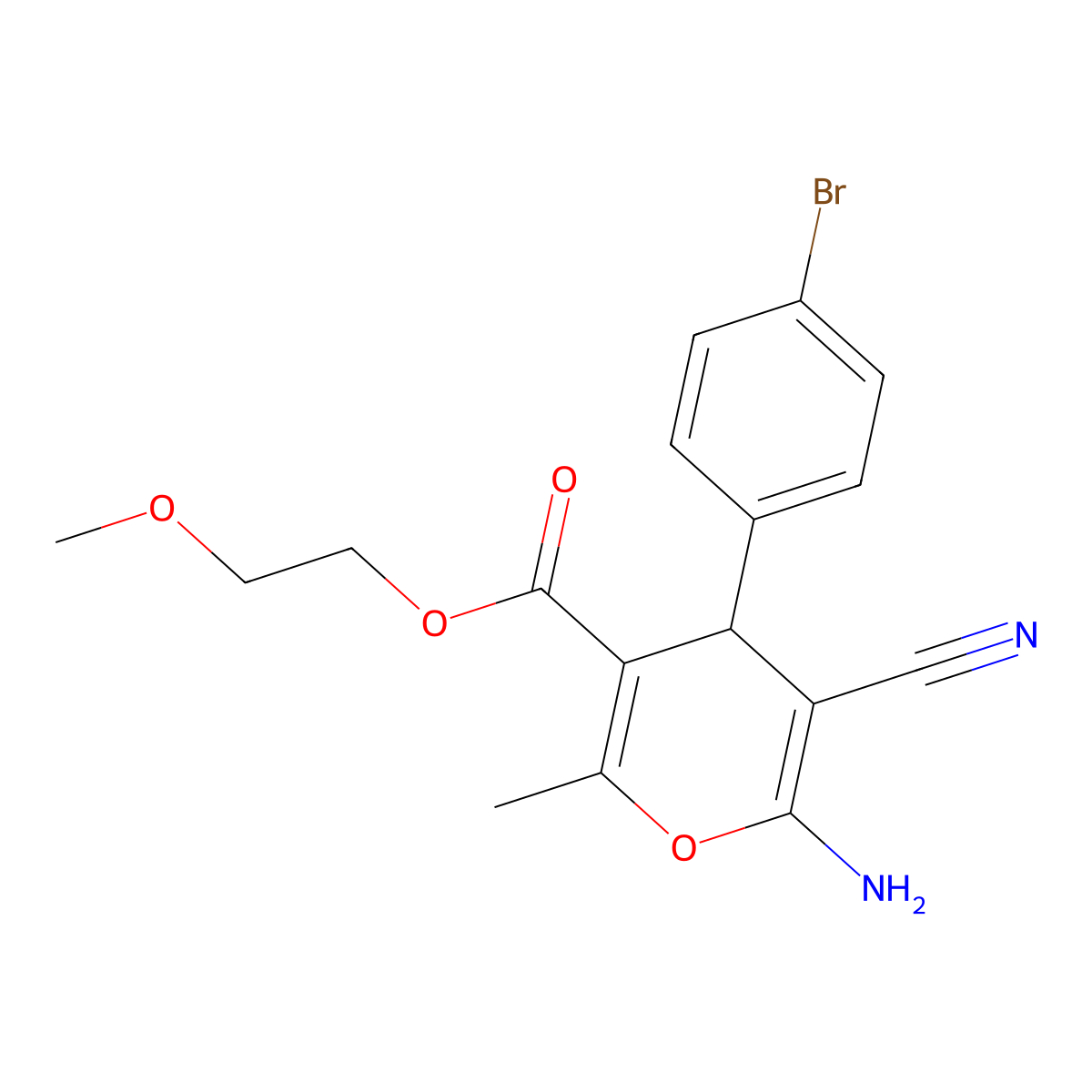 2-methoxyethyl 6-amino-4-(4-bromophenyl)-5-cyano-2-methyl-4H-pyran-3-carboxylate molecular structure, CAS 313244-21-2