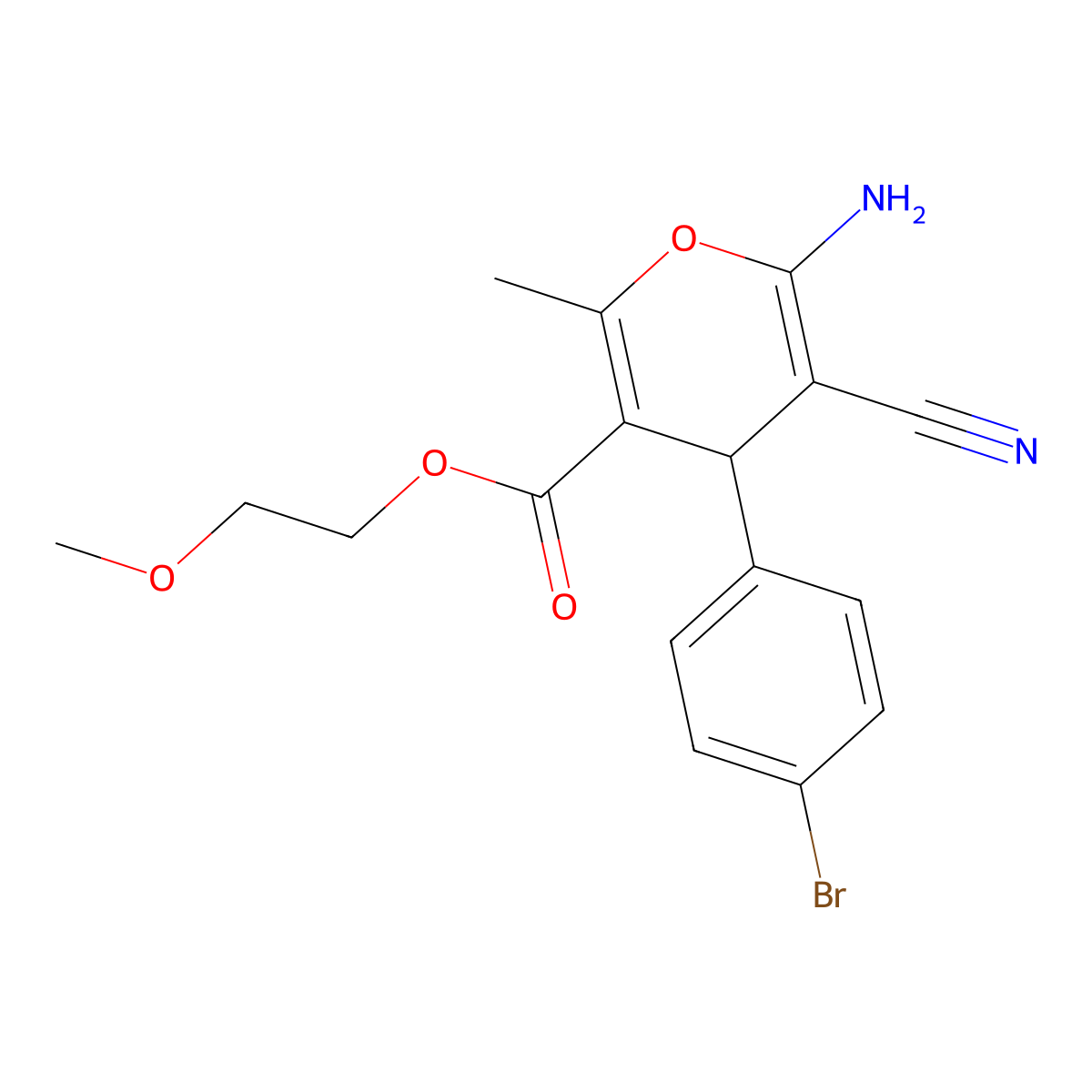 2-methoxyethyl 6-amino-4-(4-bromophenyl)-5-cyano-2-methyl-4H-pyran-3-carboxylate molecular structure, CAS 313244-21-2