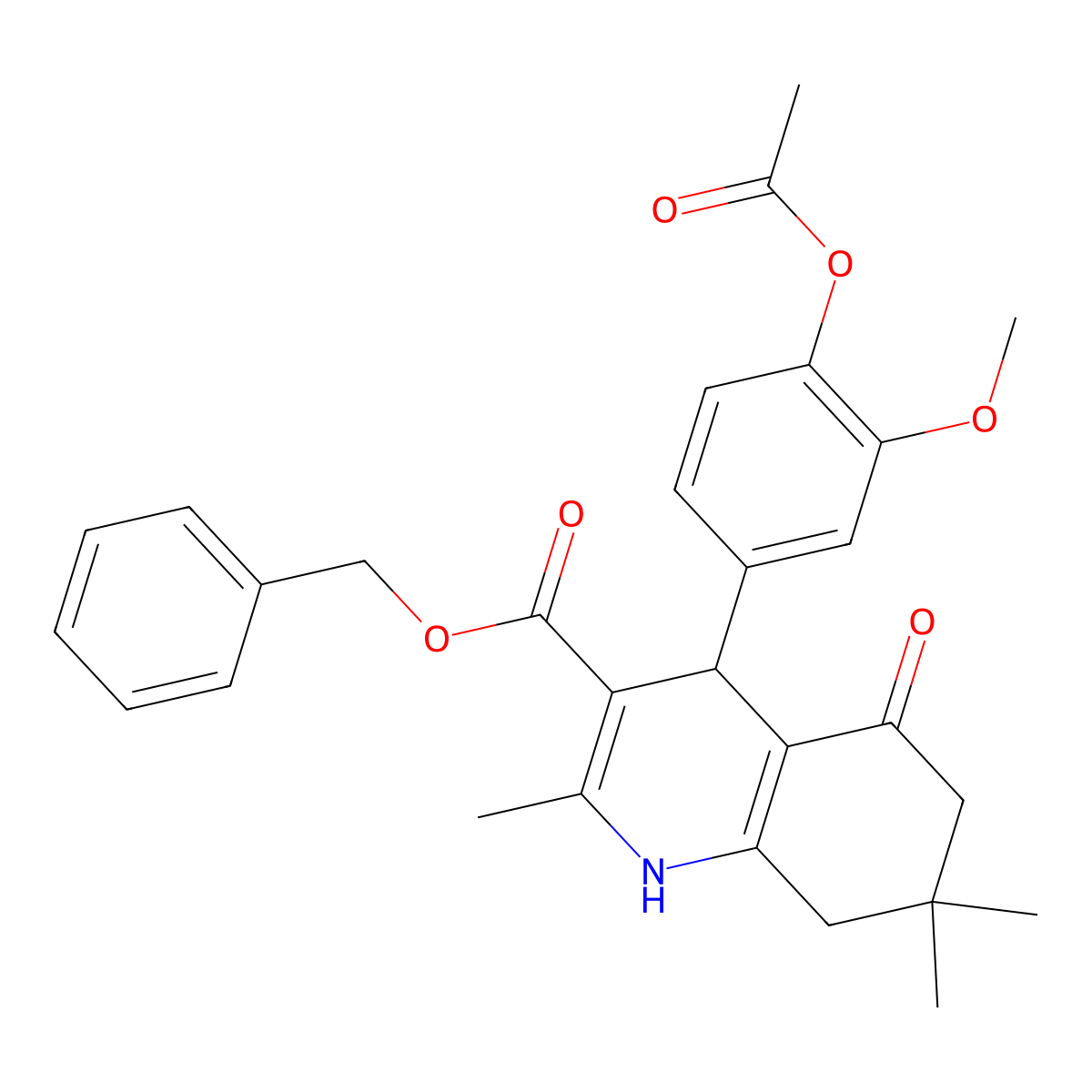 Benzyl 4-(4-acetyloxy-3-methoxyphenyl)-2,7,7-trimethyl-5-oxo-1,4,6,8-tetrahydroquinoline-3-carboxylate molecular structure, CAS 313244-24-5
