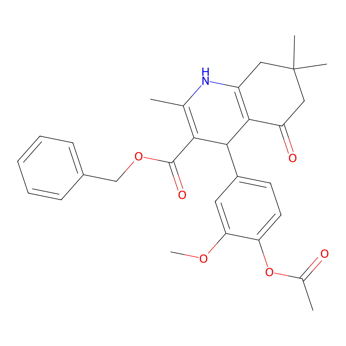 Benzyl 4-(4-acetyloxy-3-methoxyphenyl)-2,7,7-trimethyl-5-oxo-1,4,6,8-tetrahydroquinoline-3-carboxylate molecular structure, CAS 313244-24-5