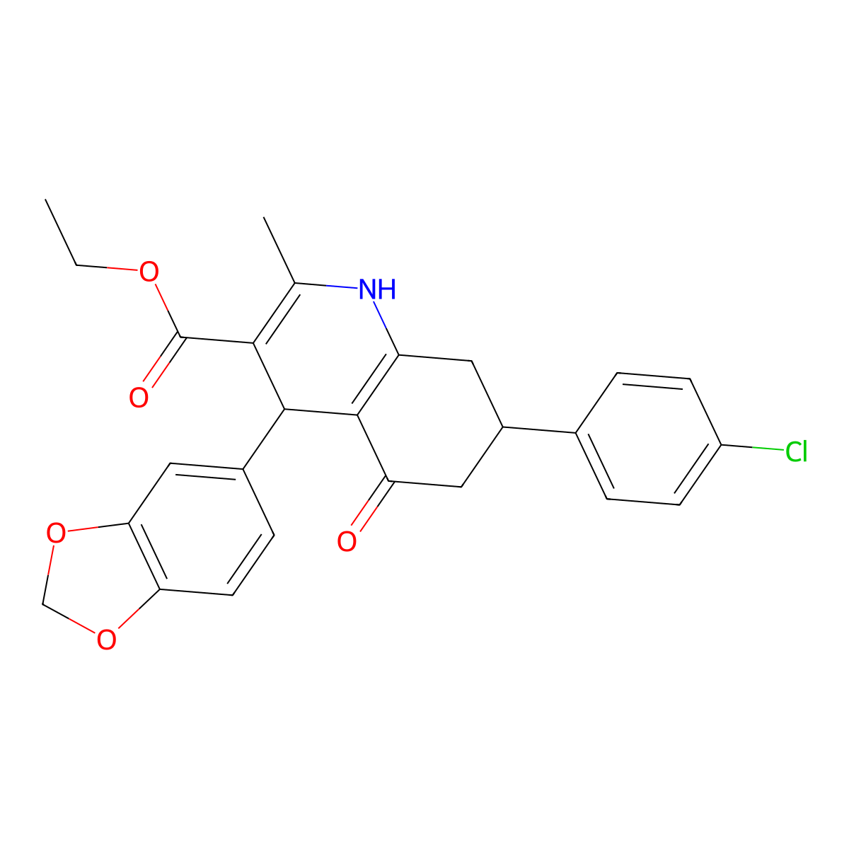 Ethyl 4-(1,3-benzodioxol-5-yl)-7-(4-chlorophenyl)-2-methyl-5-oxo-1,4,5,6,7,8-hexahydro-3-quinolinecarboxylate molecular structure, CAS 313244-26-7