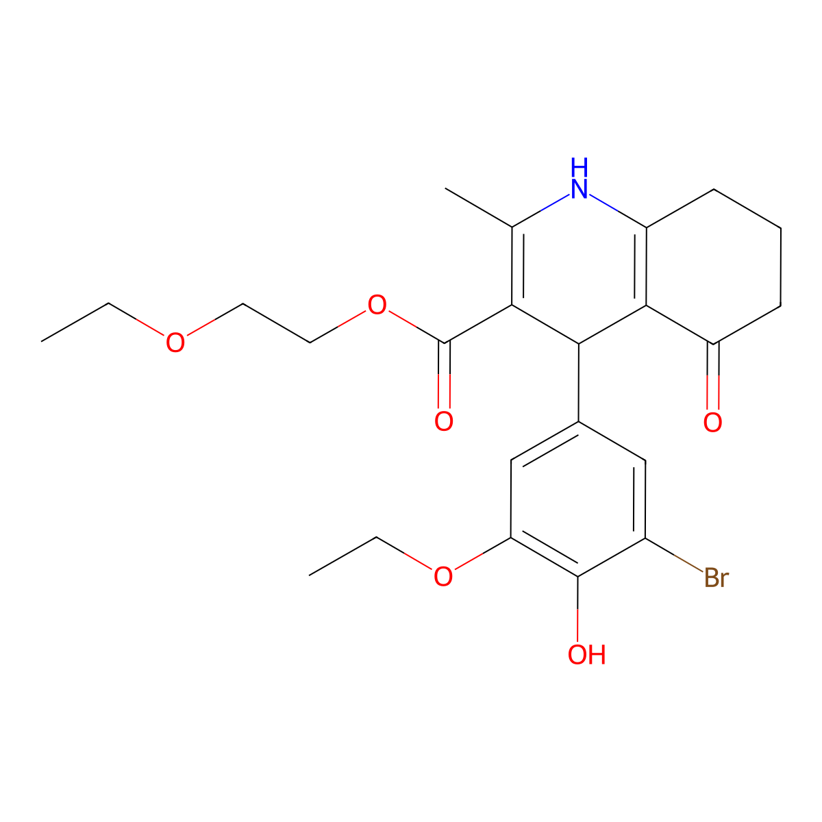 2-Ethoxyethyl 4-(3-bromo-5-ethoxy-4-hydroxyphenyl)-2-methyl-5-oxo-1,4,5,6,7,8-hexahydroquinoline-3-carboxylate molecular structure, CAS 313244-28-9