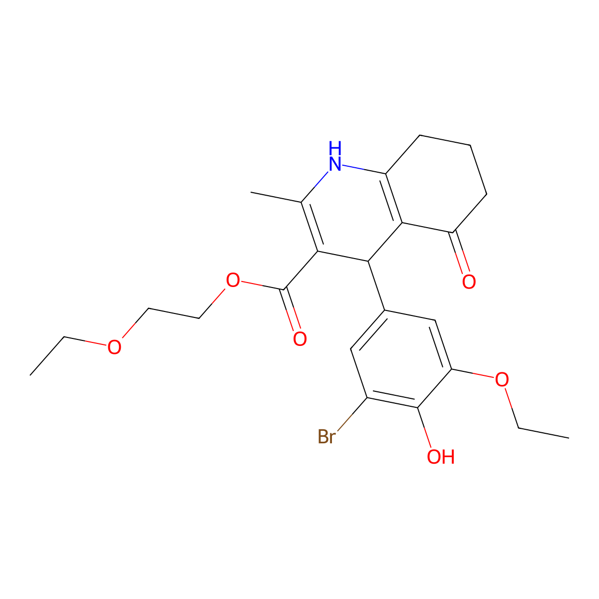 2-Ethoxyethyl 4-(3-bromo-5-ethoxy-4-hydroxyphenyl)-2-methyl-5-oxo-1,4,5,6,7,8-hexahydroquinoline-3-carboxylate molecular structure, CAS 313244-28-9