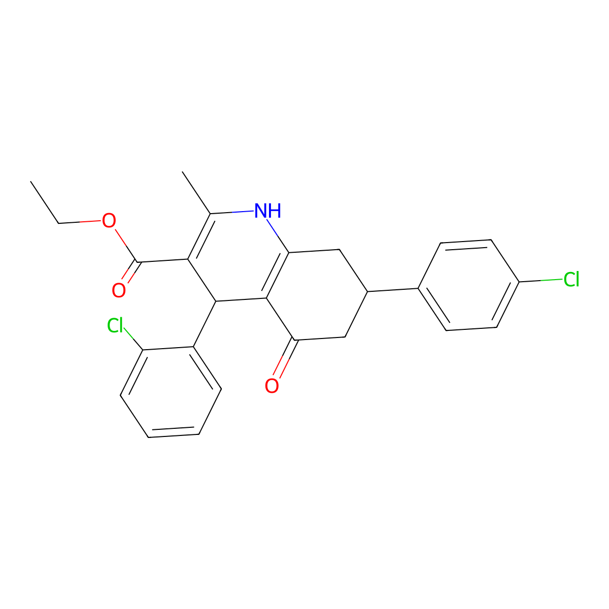 Ethyl 4-(2-chlorophenyl)-7-(4-chlorophenyl)-2-methyl-5-oxo-1,4,5,6,7,8-hexahydroquinoline-3-carboxylate molecular structure, CAS 313244-31-4