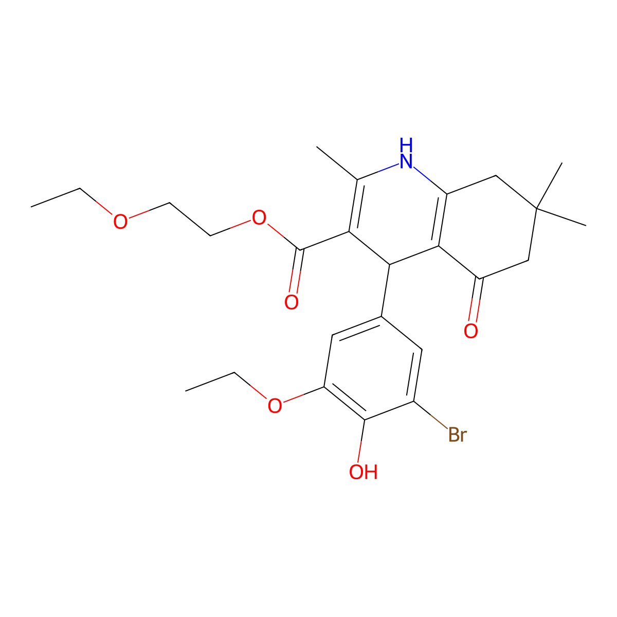 2-Ethoxyethyl 4-(3-bromo-5-ethoxy-4-hydroxyphenyl)-2,7,7-trimethyl-5-oxo-1,4,5,6,7,8-hexahydro-3-quinolinecarboxylate molecular structure, CAS 313244-32-5