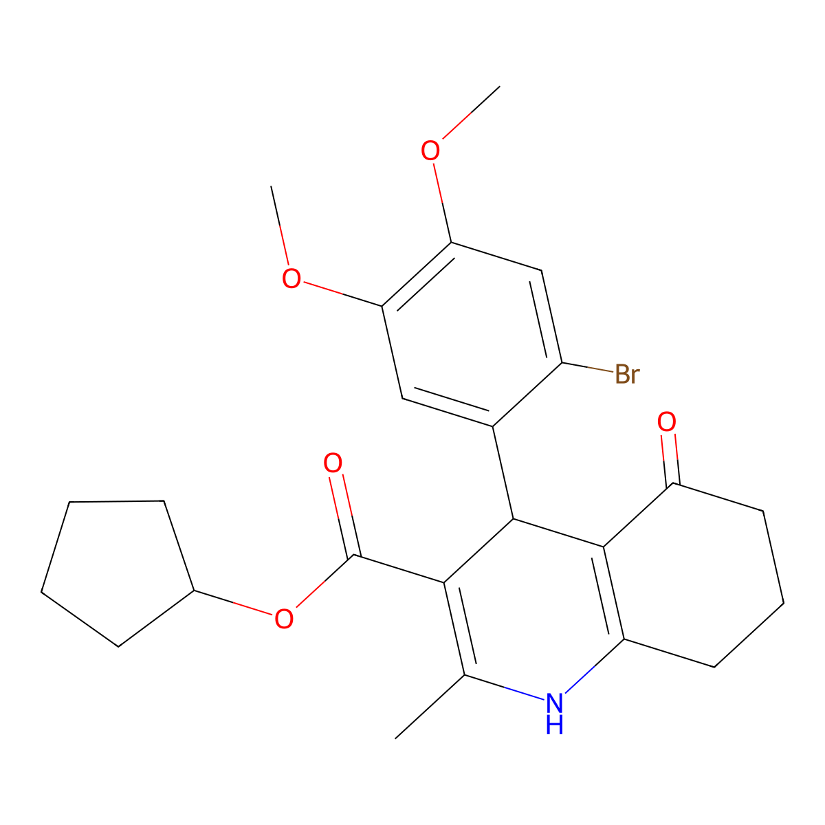 Cyclopentyl 4-(2-bromo-4,5-dimethoxyphenyl)-2-methyl-5-oxo-1,4,5,6,7,8-hexahydroquinoline-3-carboxylate molecular structure, CAS 313244-36-9