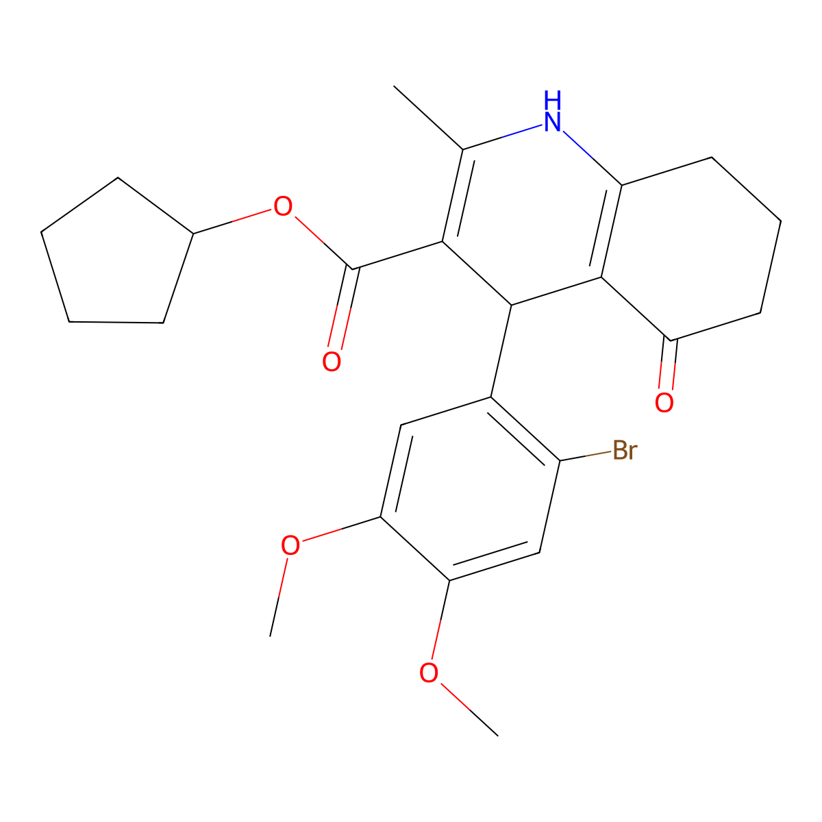 Cyclopentyl 4-(2-bromo-4,5-dimethoxyphenyl)-2-methyl-5-oxo-1,4,5,6,7,8-hexahydroquinoline-3-carboxylate molecular structure, CAS 313244-36-9