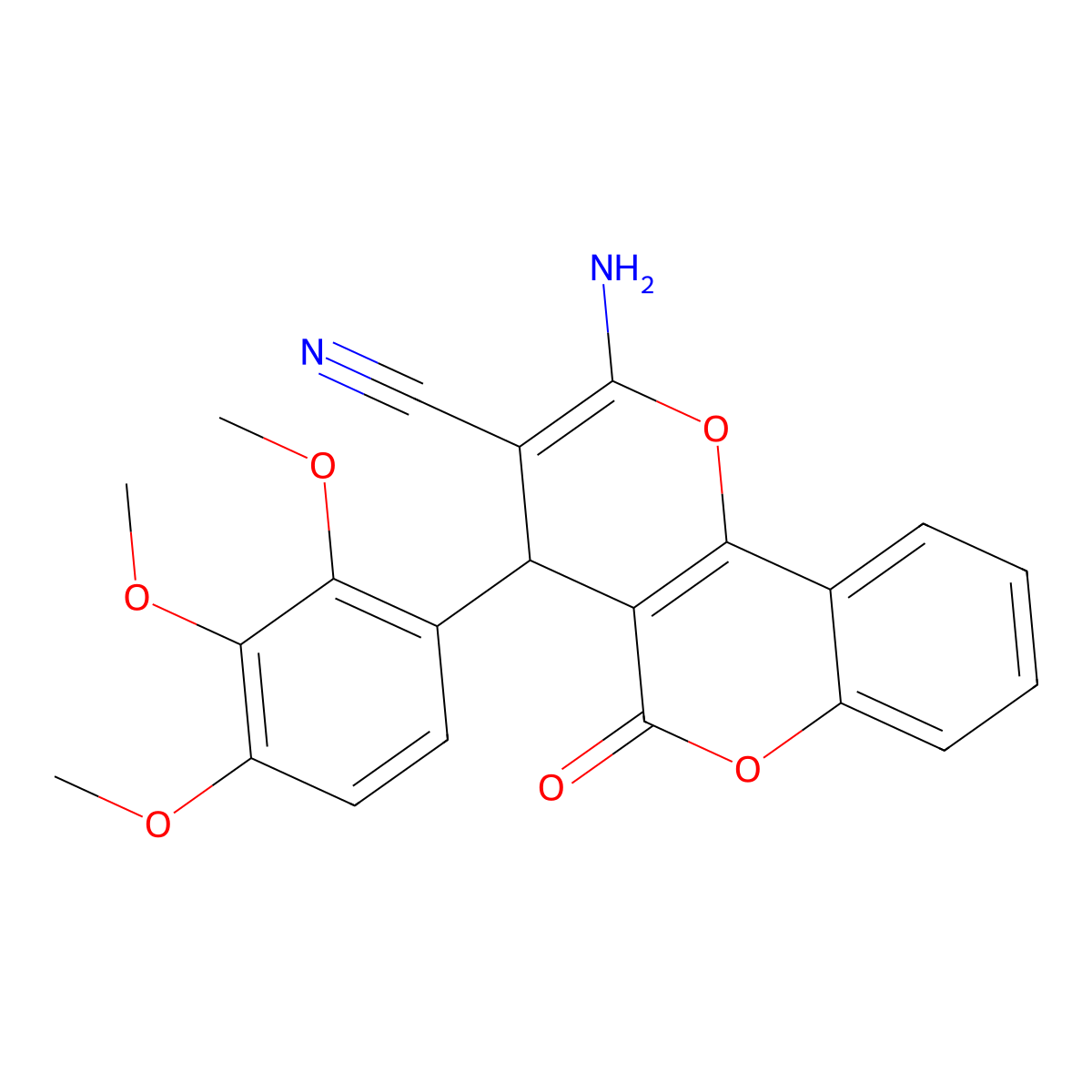 2-amino-5-oxo-4-(2,3,4-trimethoxyphenyl)-4H,5H-pyrano[3,2-c]chromene-3-carbonitrile molecular structure, CAS 313244-39-2