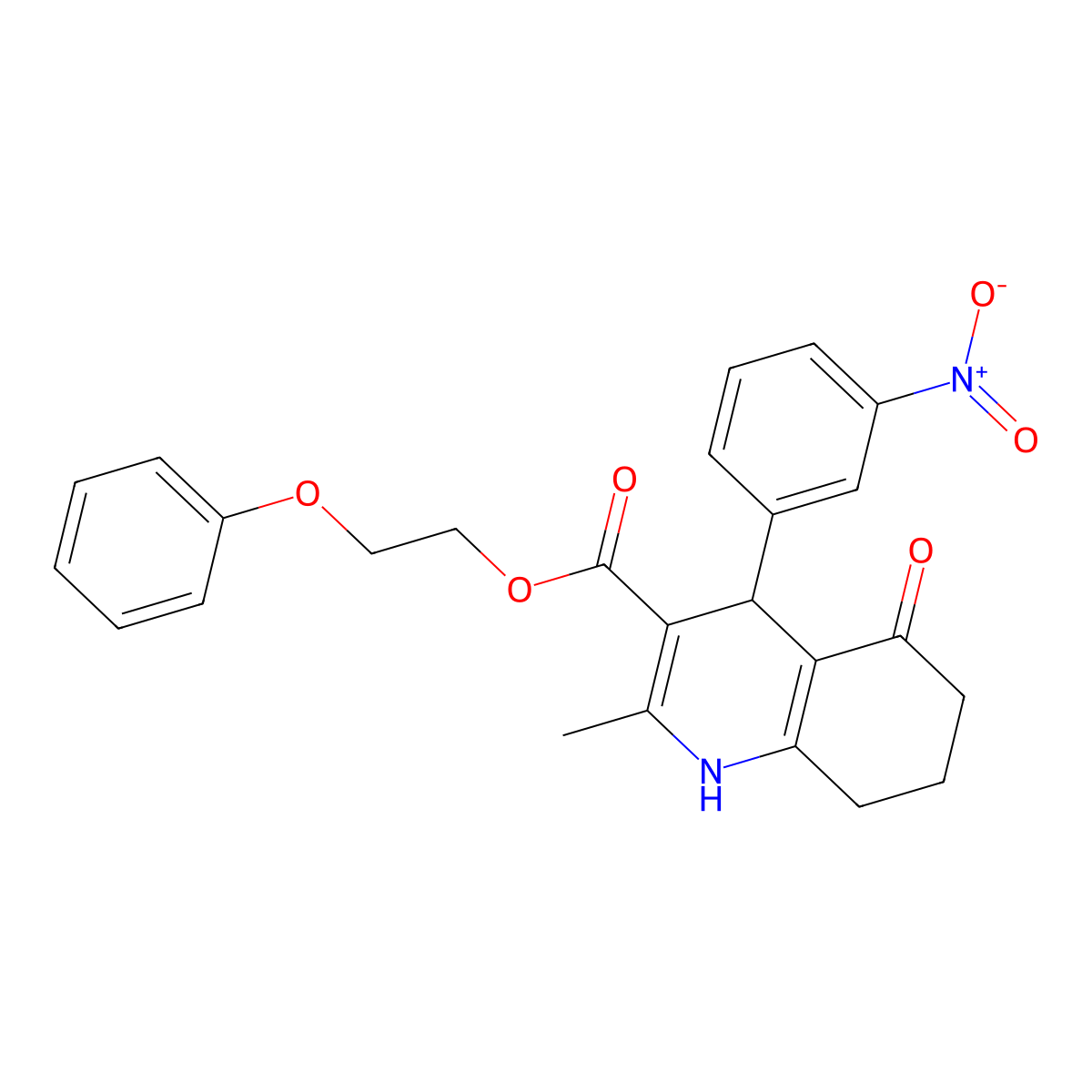 2-Phenoxyethyl 2-methyl-4-(3-nitrophenyl)-5-oxo-1,4,5,6,7,8-hexahydroquinoline-3-carboxylate molecular structure, CAS 313244-51-8