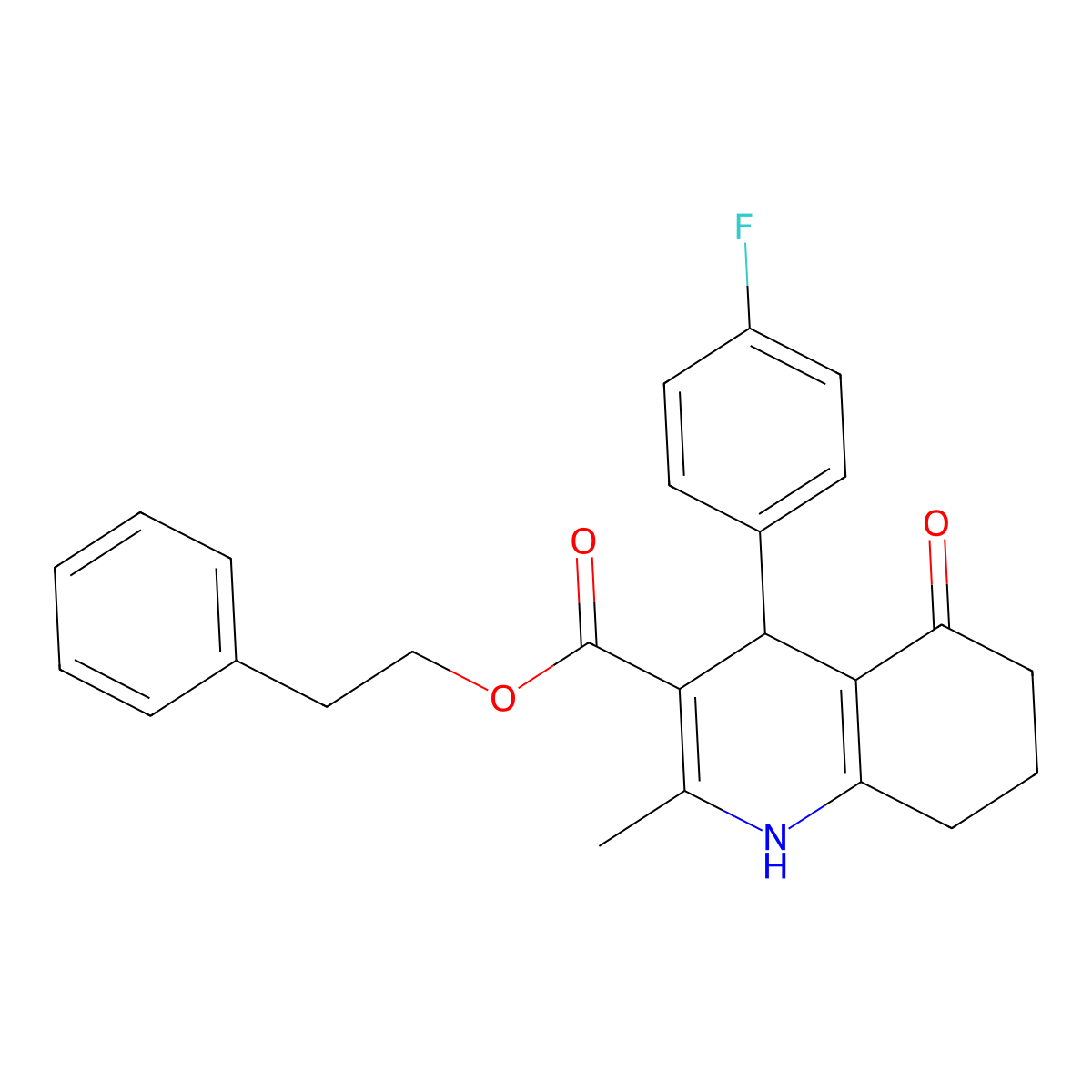 2-Phenylethyl 4-(4-fluorophenyl)-2-methyl-5-oxo-1,4,5,6,7,8-hexahydroquinoline-3-carboxylate molecular structure, CAS 313244-58-5