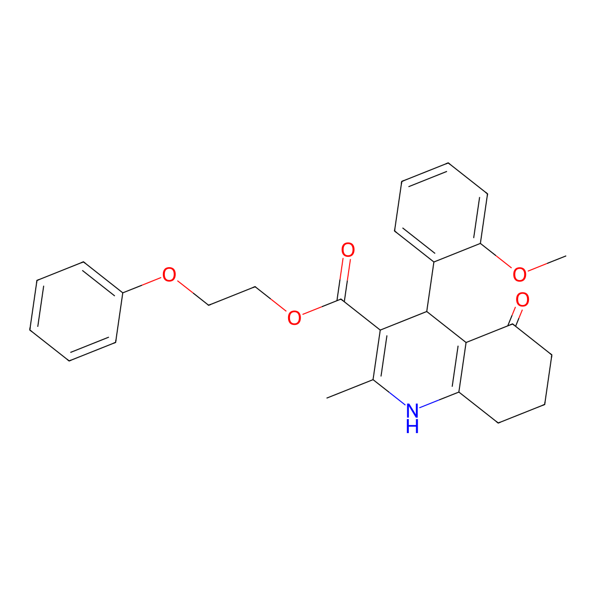 2-Phenoxyethyl 4-(2-methoxyphenyl)-2-methyl-5-oxo-1,4,5,6,7,8-hexahydroquinoline-3-carboxylate molecular structure, CAS 313244-61-0