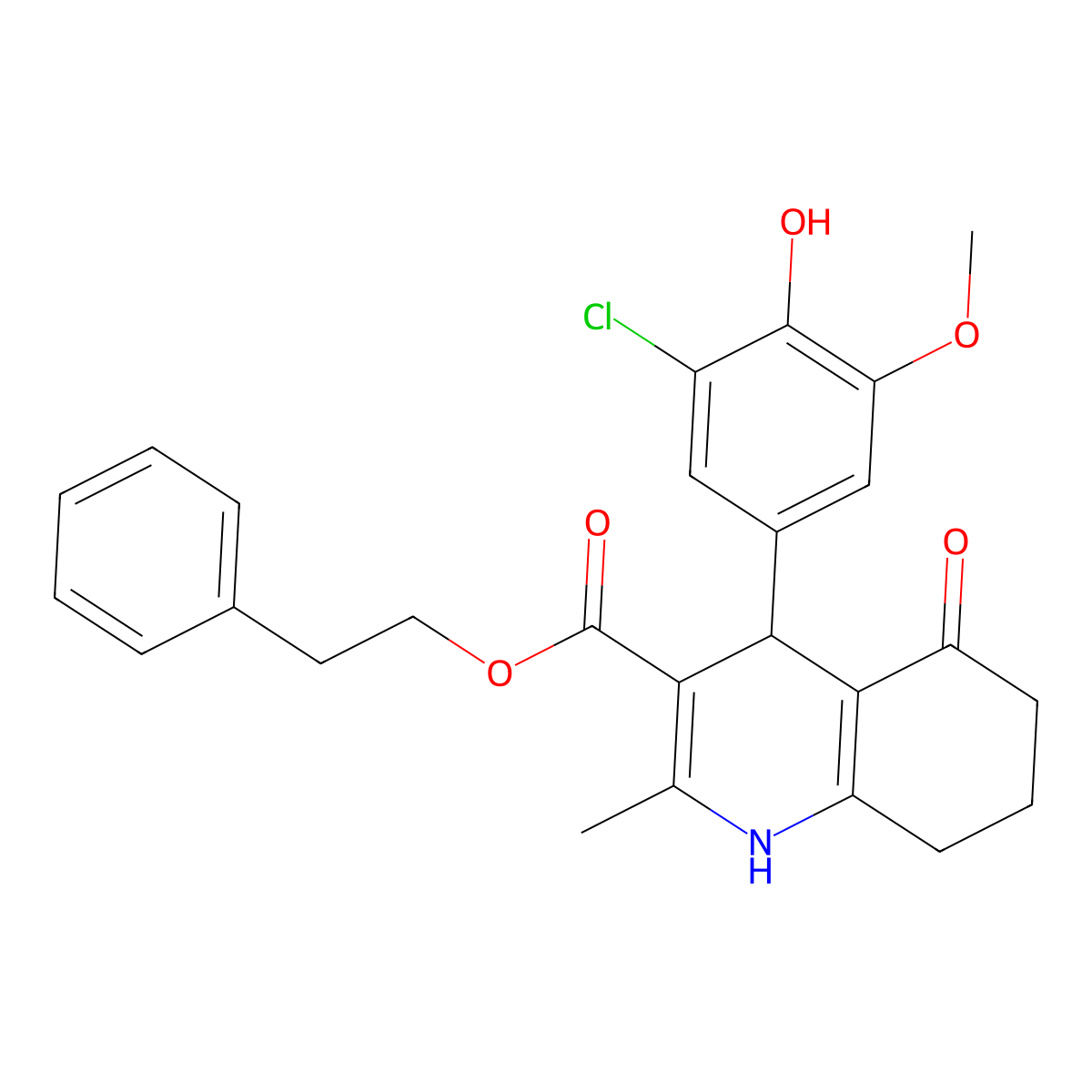 2-Phenylethyl 4-(3-chloro-4-hydroxy-5-methoxyphenyl)-2-methyl-5-oxo-1,4,5,6,7,8-hexahydroquinoline-3-carboxylate molecular structure, CAS 313244-62-1