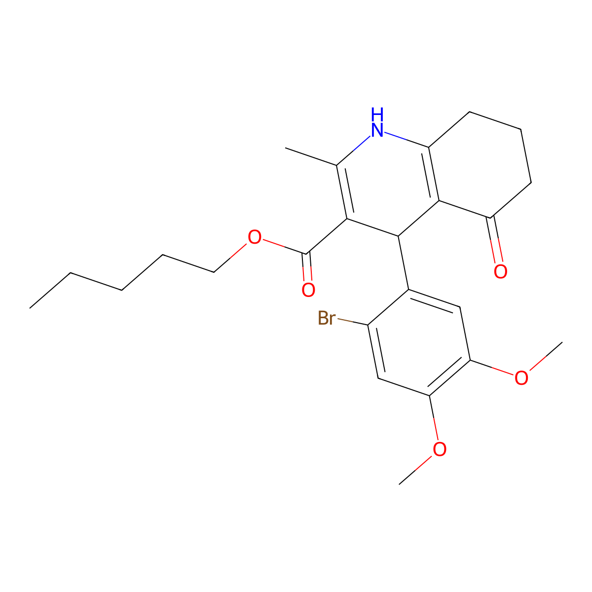 Pentyl 4-(2-bromo-4,5-dimethoxyphenyl)-2-methyl-5-oxo-1,4,5,6,7,8-hexahydro-3-quinolinecarboxylate molecular structure, CAS 313244-66-5
