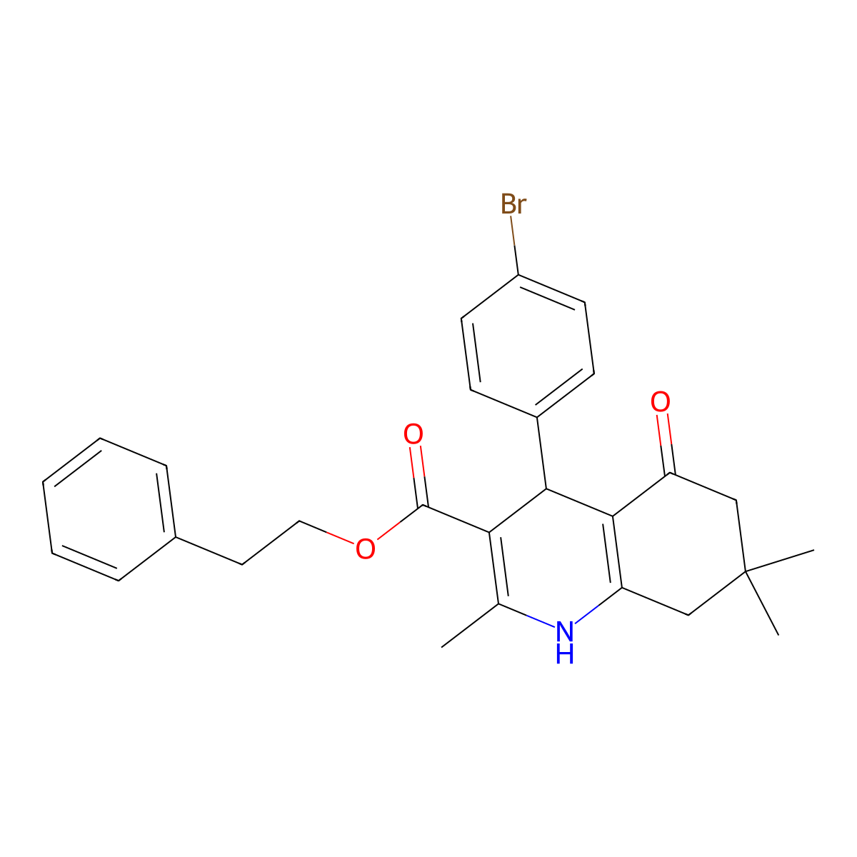 2-Phenylethyl 4-(4-bromophenyl)-2,7,7-trimethyl-5-oxo-1,4,5,6,7,8-hexahydro-3-quinolinecarboxylate molecular structure, CAS 313244-69-8