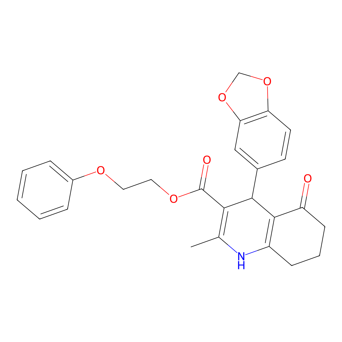 2-Phenoxyethyl 4-(1,3-benzodioxol-5-yl)-2-methyl-5-oxo-1,4,5,6,7,8-hexahydroquinoline-3-carboxylate molecular structure, CAS 313244-70-1