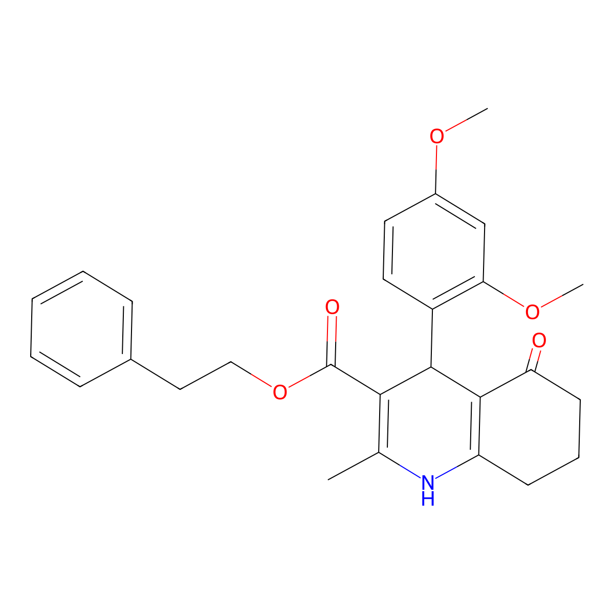 2-Phenylethyl 4-(2,4-dimethoxyphenyl)-2-methyl-5-oxo-1,4,5,6,7,8-hexahydroquinoline-3-carboxylate molecular structure, CAS 313244-78-9