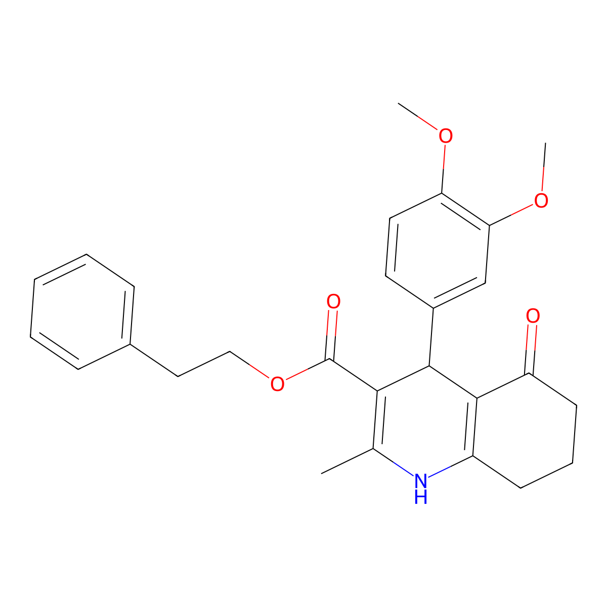 2-Phenylethyl 4-(3,4-dimethoxyphenyl)-2-methyl-5-oxo-1,4,5,6,7,8-hexahydroquinoline-3-carboxylate molecular structure, CAS 313244-79-0