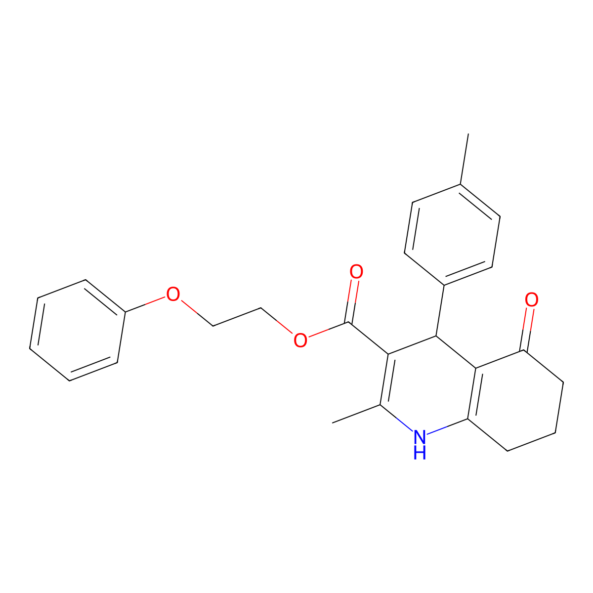2-Phenoxyethyl 2-methyl-4-(4-methylphenyl)-5-oxo-1,4,5,6,7,8-hexahydro-3-quinolinecarboxylate molecular structure, CAS 313244-85-8