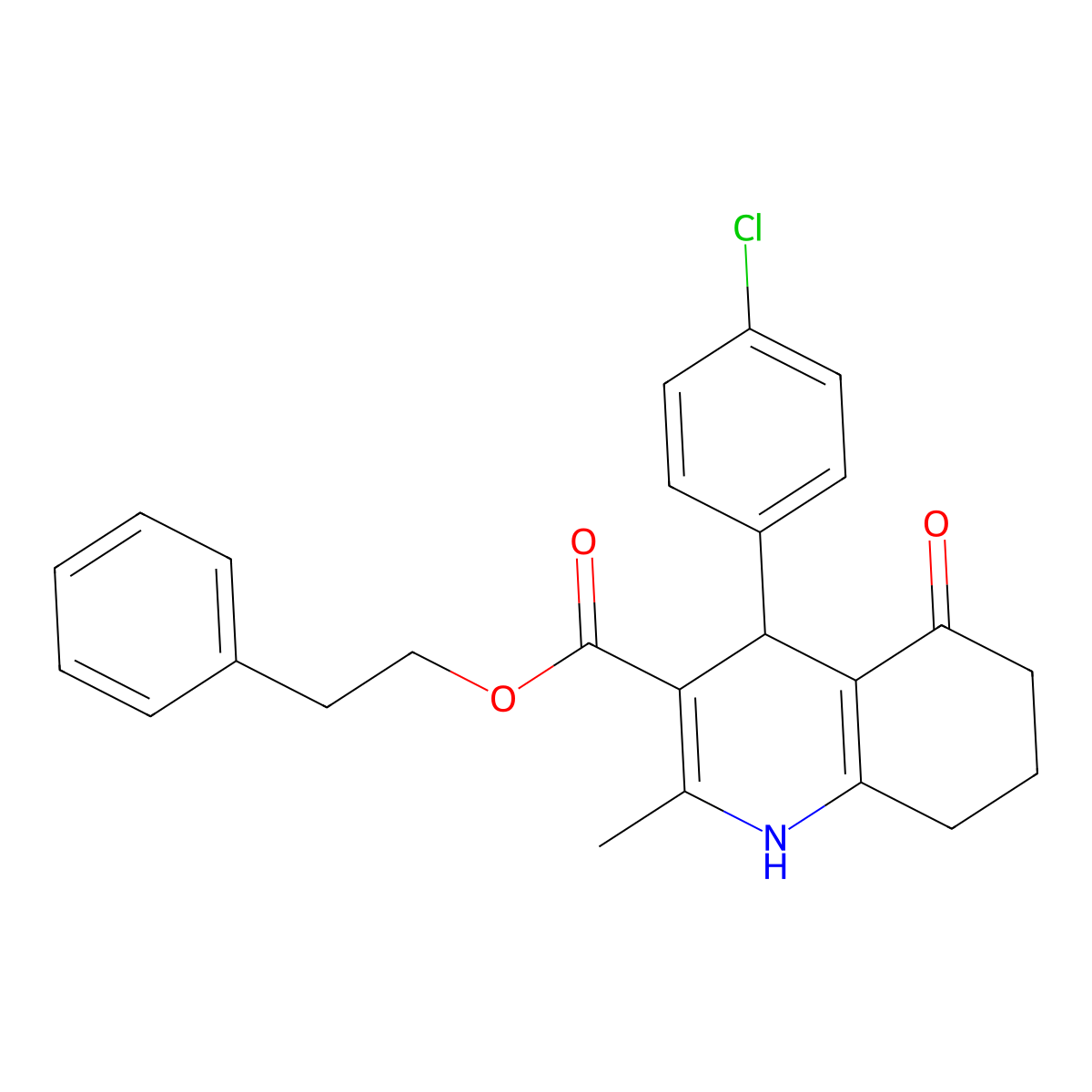 2-Phenylethyl 4-(4-chlorophenyl)-2-methyl-5-oxo-1,4,5,6,7,8-hexahydroquinoline-3-carboxylate molecular structure, CAS 313244-86-9