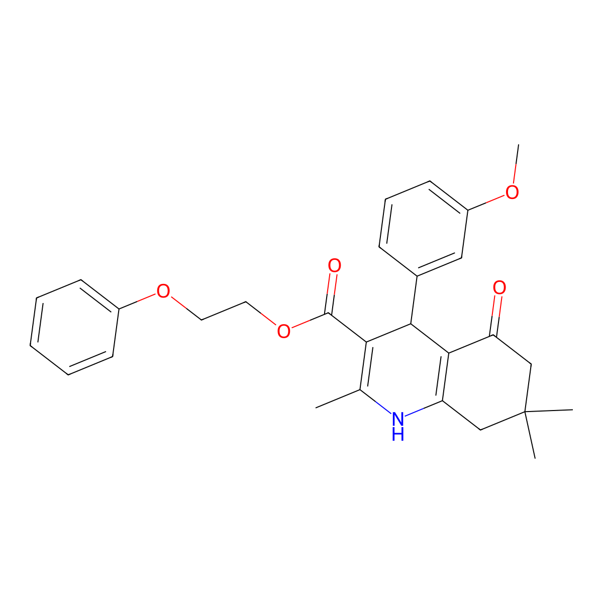 2-Phenoxyethyl 4-(3-methoxyphenyl)-2,7,7-trimethyl-5-oxo-1,4,5,6,7,8-hexahydro-3-quinolinecarboxylate molecular structure, CAS 313244-87-0