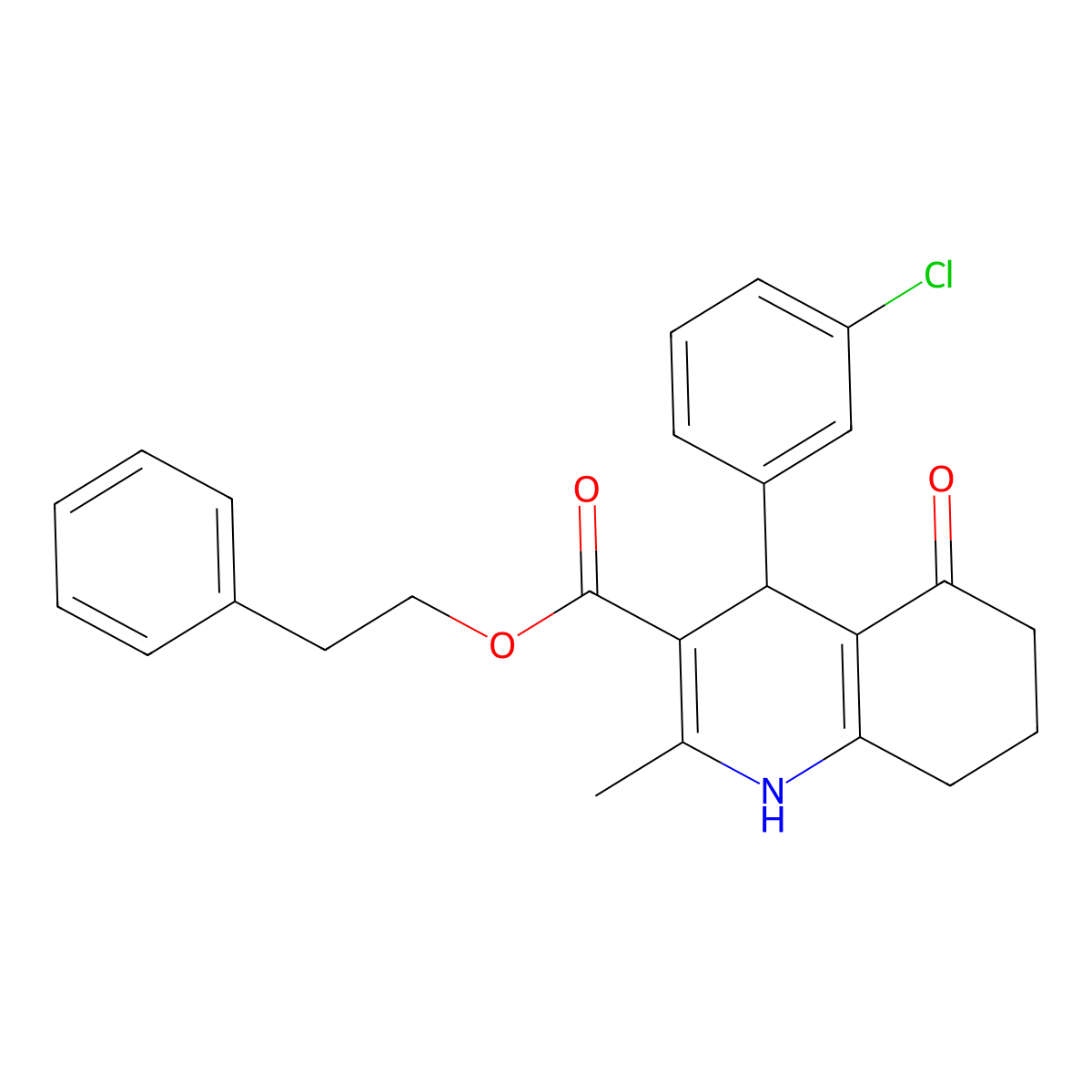 2-Phenylethyl 4-(3-chlorophenyl)-2-methyl-5-oxo-1,4,5,6,7,8-hexahydroquinoline-3-carboxylate molecular structure, CAS 313244-88-1
