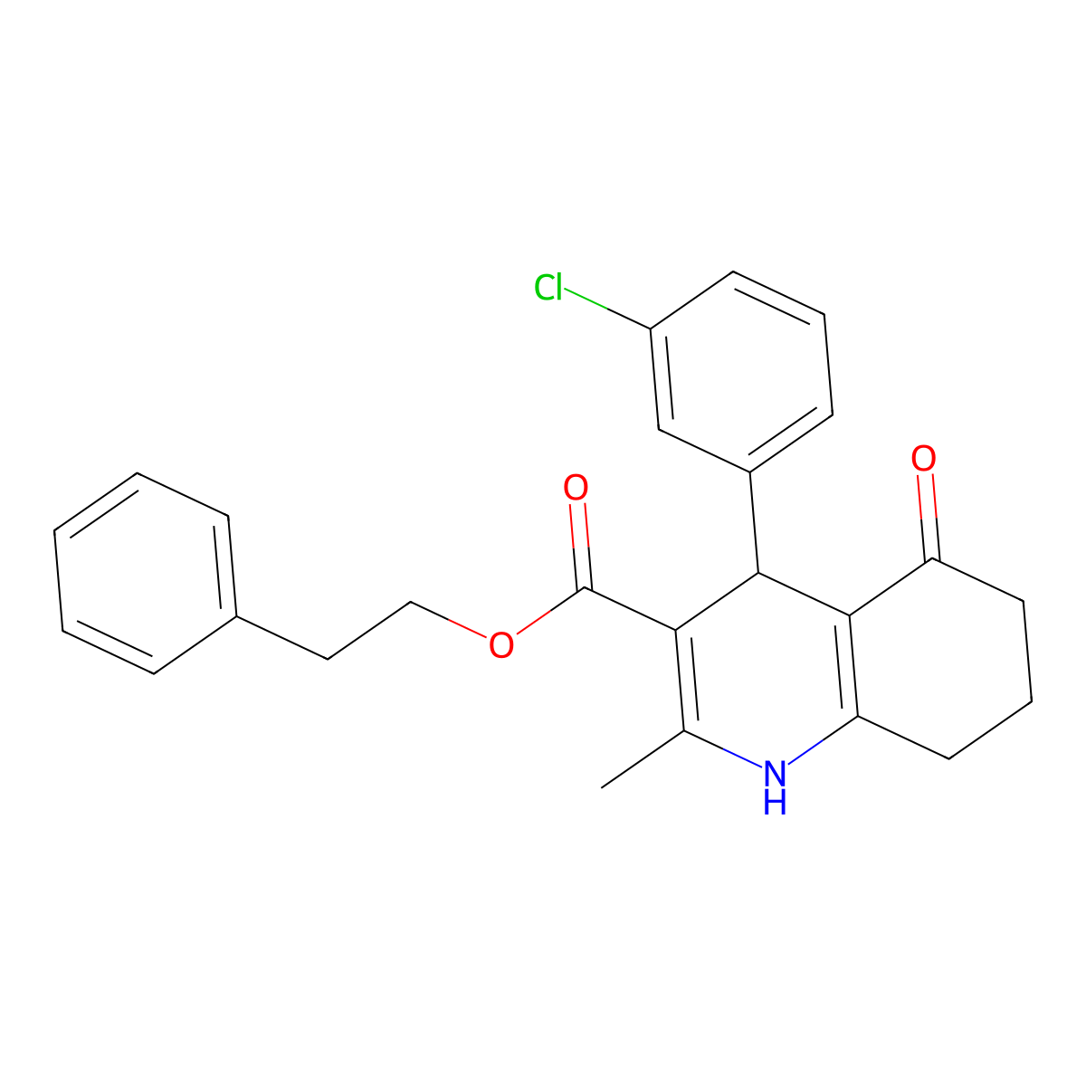2-Phenylethyl 4-(3-chlorophenyl)-2-methyl-5-oxo-1,4,5,6,7,8-hexahydroquinoline-3-carboxylate molecular structure, CAS 313244-88-1