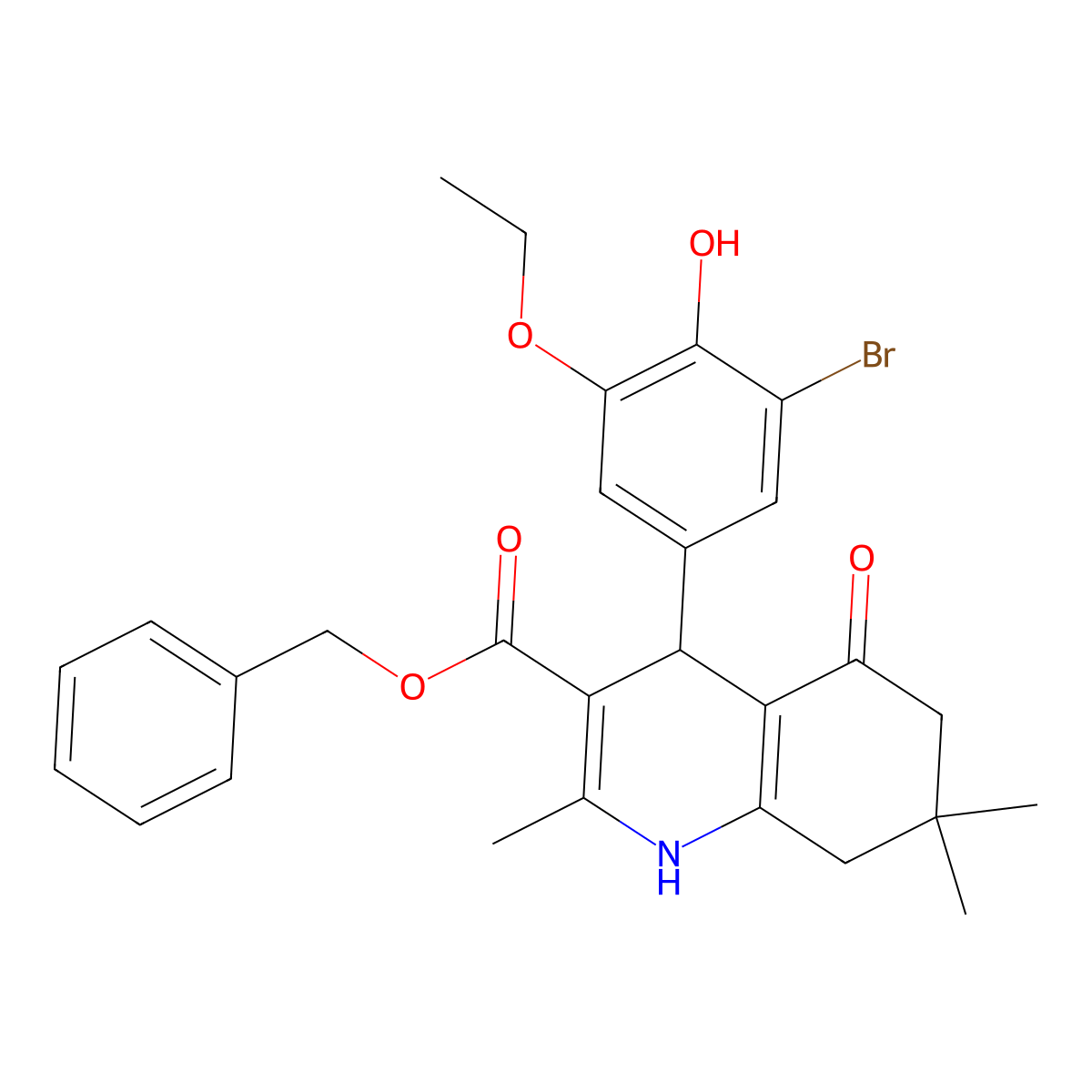 Benzyl 4-(3-bromo-5-ethoxy-4-hydroxyphenyl)-2,7,7-trimethyl-5-oxo-1,4,5,6,7,8-hexahydroquinoline-3-carboxylate molecular structure, CAS 313244-91-6