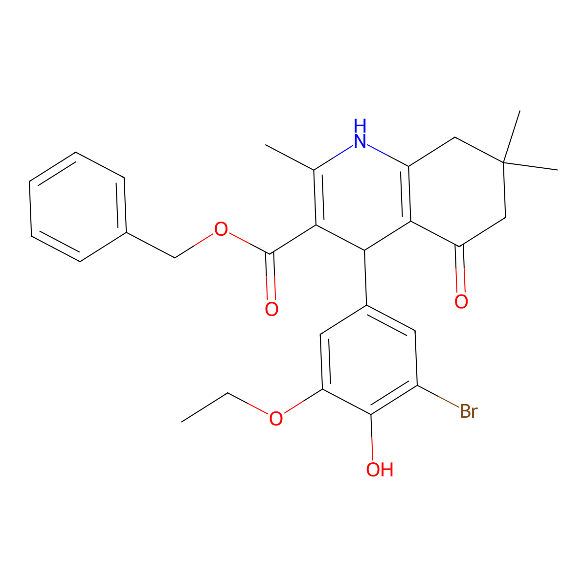 Benzyl 4-(3-bromo-5-ethoxy-4-hydroxyphenyl)-2,7,7-trimethyl-5-oxo-1,4,5,6,7,8-hexahydroquinoline-3-carboxylate molecular structure, CAS 313244-91-6