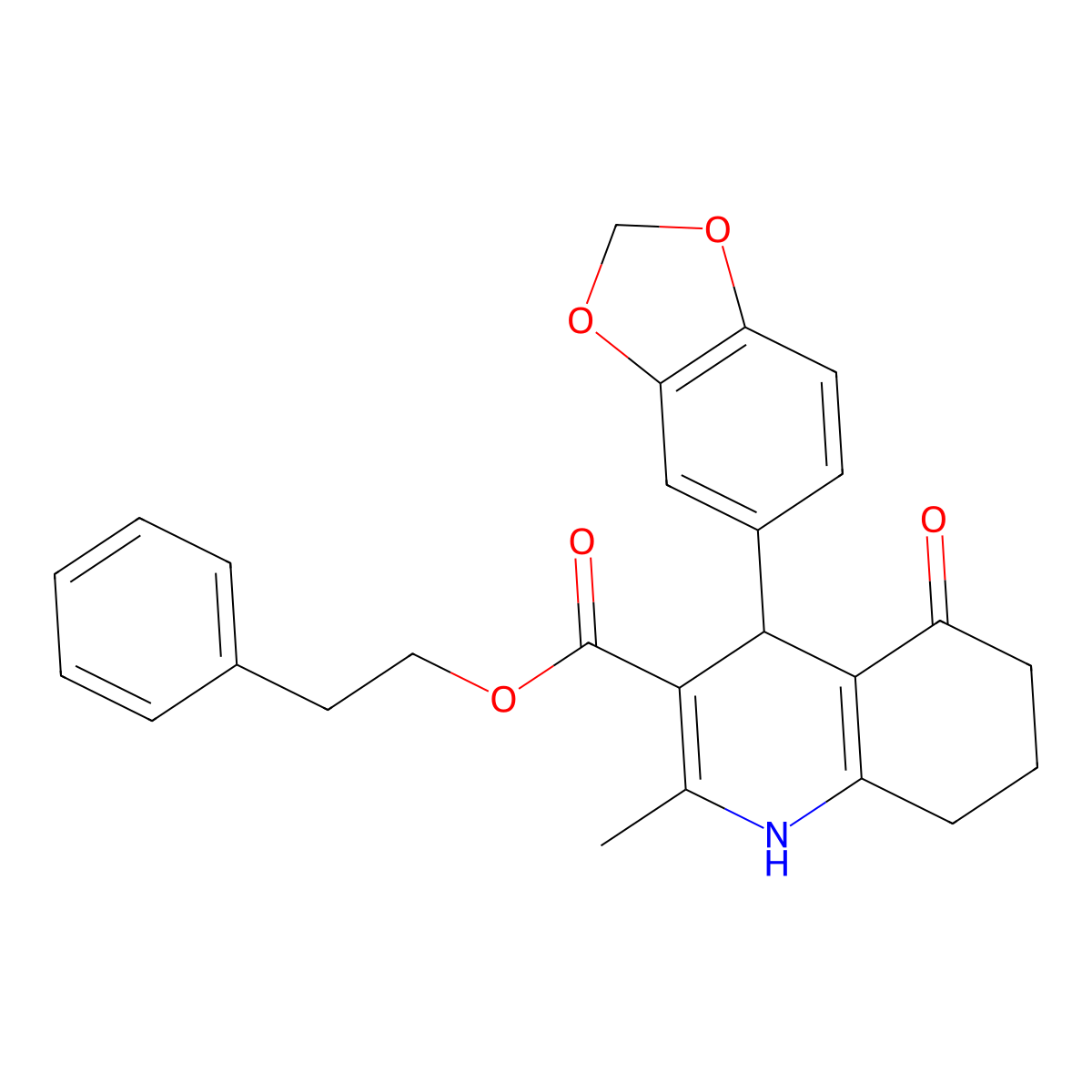 2-Phenylethyl 4-(1,3-benzodioxol-5-yl)-2-methyl-5-oxo-1,4,5,6,7,8-hexahydroquinoline-3-carboxylate molecular structure, CAS 313244-92-7