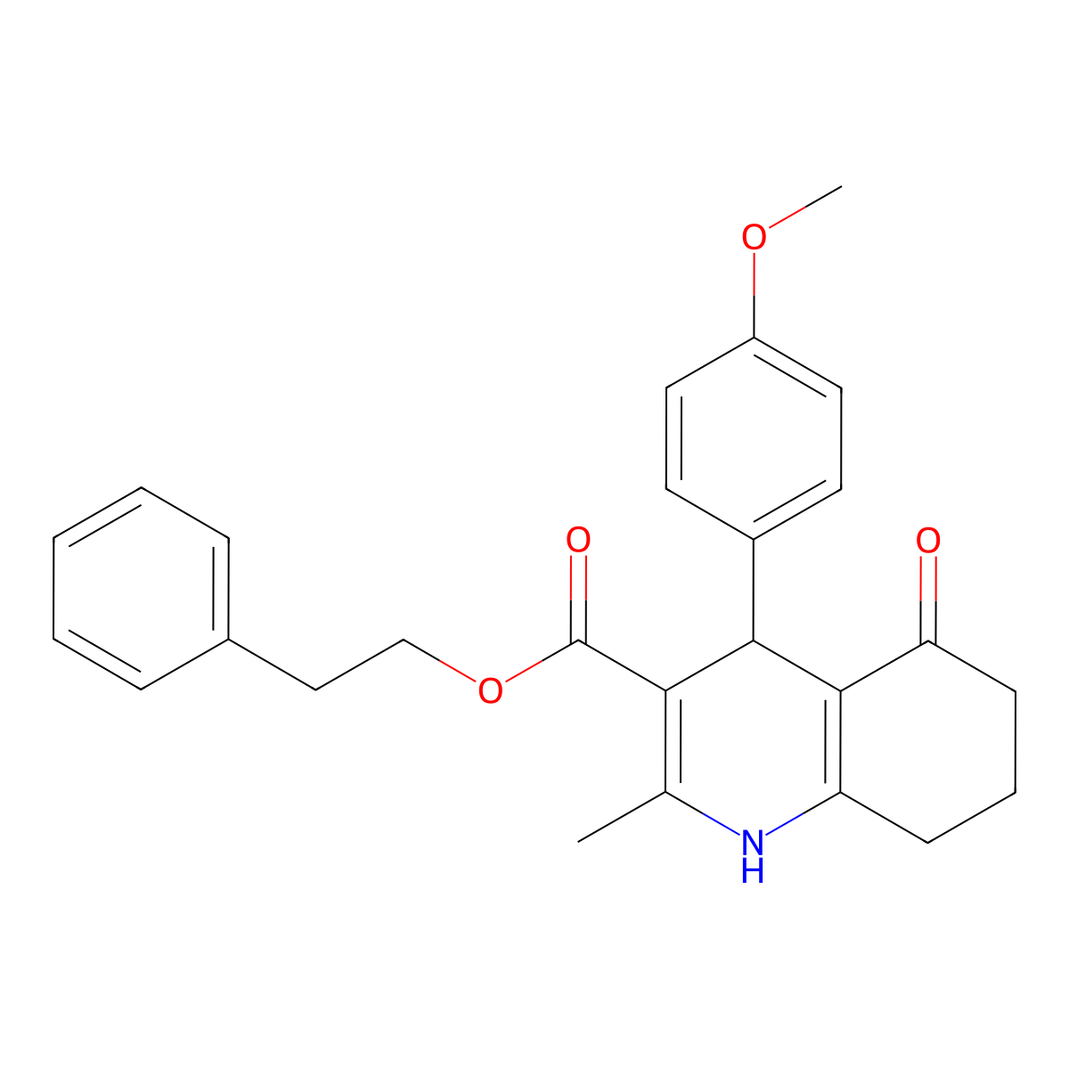 2-Phenylethyl 4-(4-methoxyphenyl)-2-methyl-5-oxo-1,4,5,6,7,8-hexahydroquinoline-3-carboxylate molecular structure, CAS 313244-95-0