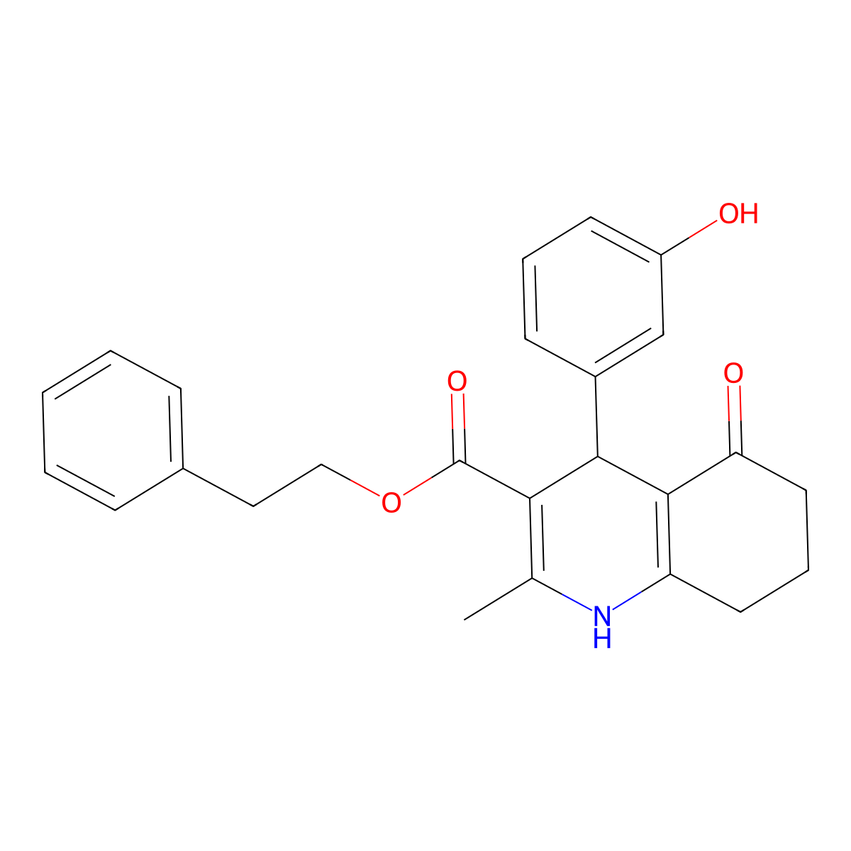 2-Phenylethyl 4-(3-hydroxyphenyl)-2-methyl-5-oxo-1,4,5,6,7,8-hexahydroquinoline-3-carboxylate molecular structure, CAS 313244-96-1