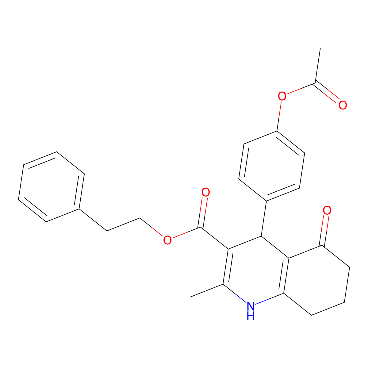 2-Phenylethyl 4-[4-(acetyloxy)phenyl]-2-methyl-5-oxo-1,4,5,6,7,8-hexahydroquinoline-3-carboxylate molecular structure, CAS 313244-98-3