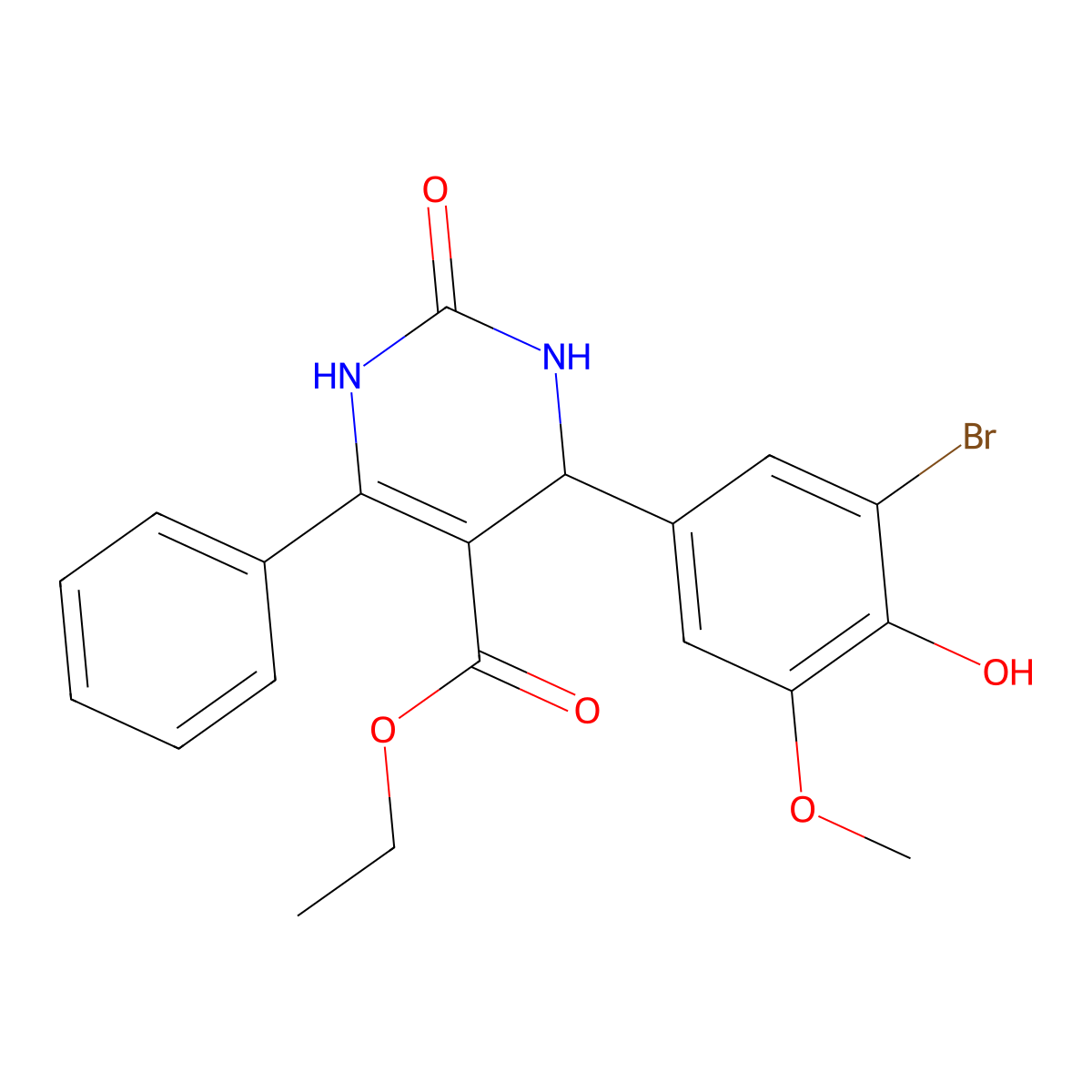 Ethyl 4-(3-bromo-4-hydroxy-5-methoxyphenyl)-2-oxo-6-phenyl-1,2,3,4-tetrahydropyrimidine-5-carboxylate molecular structure, CAS 313245-05-5
