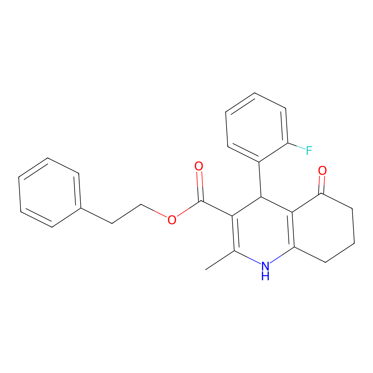 2-Phenylethyl 4-(2-fluorophenyl)-2-methyl-5-oxo-1,4,5,6,7,8-hexahydroquinoline-3-carboxylate molecular structure, CAS 313245-16-8
