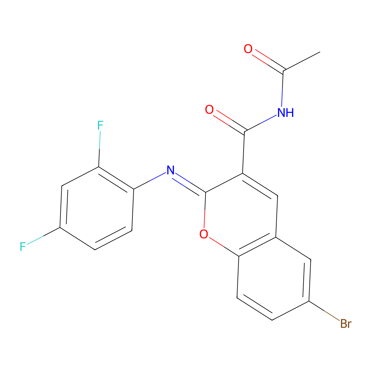 (2Z)-N-acetyl-6-bromo-2-[(2,4-difluorophenyl)imino]-2H-chromene-3-carboxamide molecular structure, CAS 313245-24-8