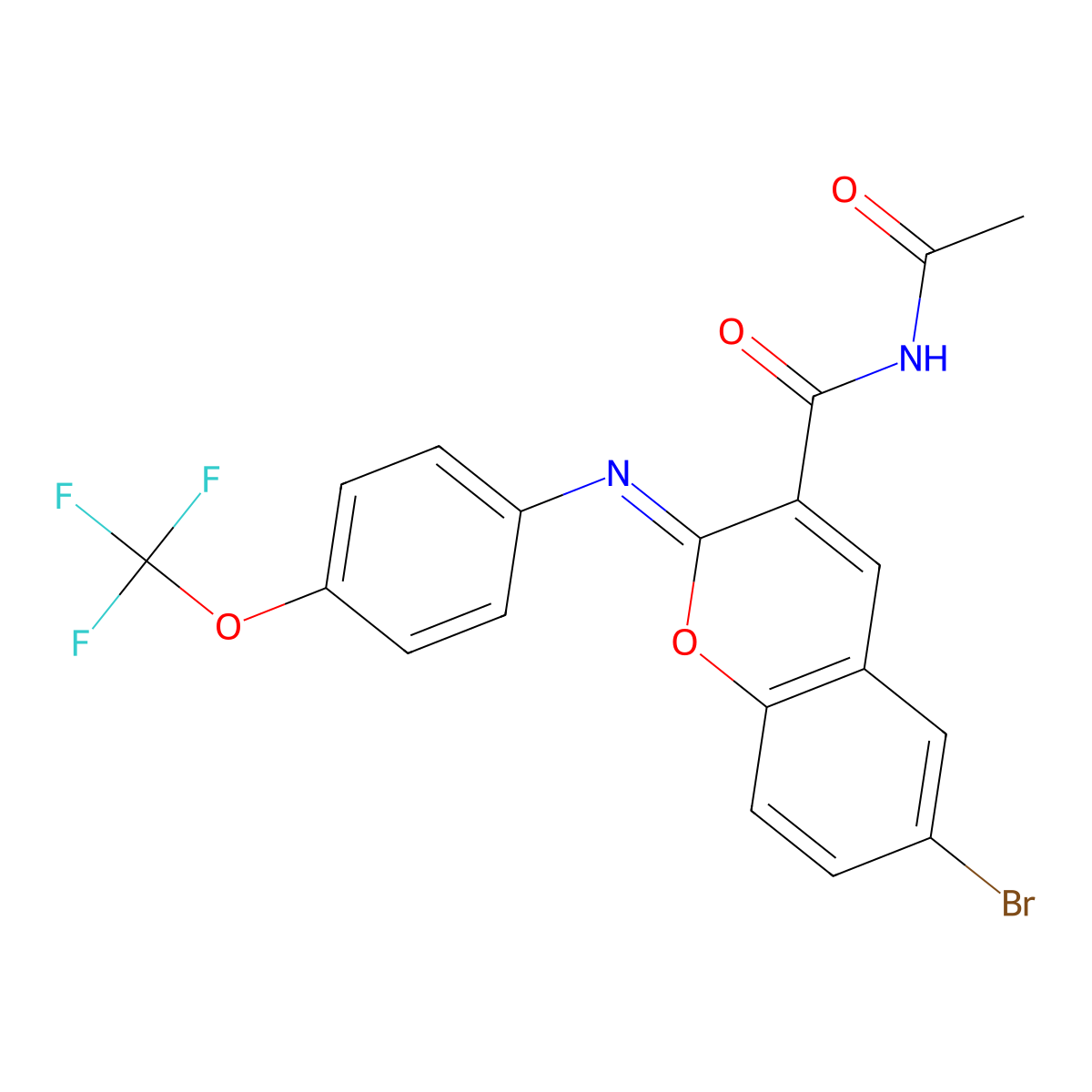 N-acetyl-6-bromo-2-[4-(trifluoromethoxy)phenyl]iminochromene-3-carboxamide molecular structure, CAS 313245-26-0