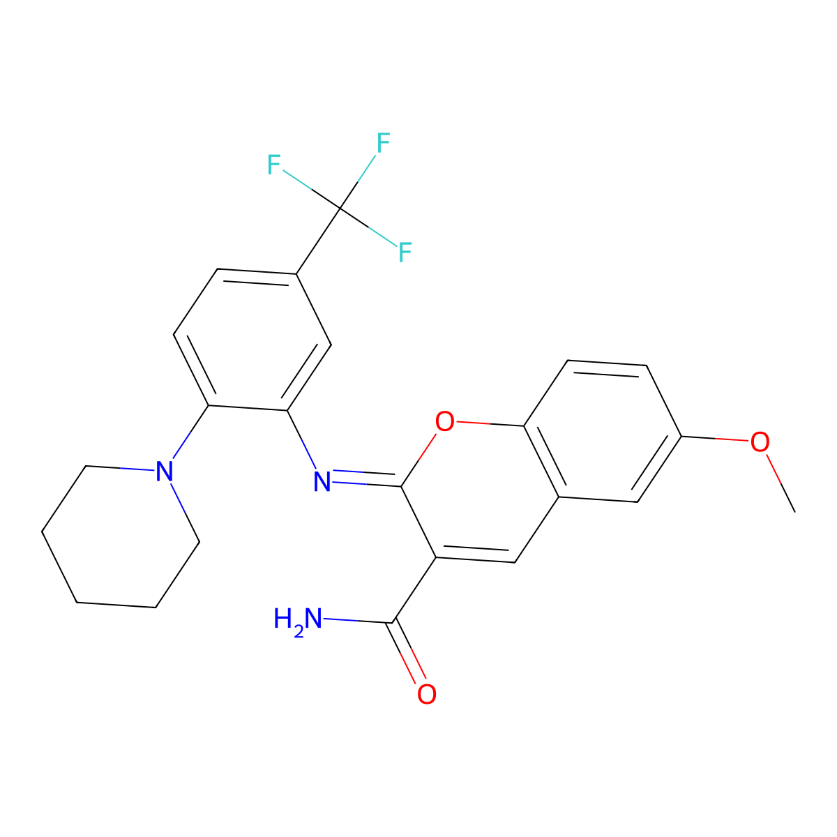 6-Methoxy-2-[2-piperidin-1-yl-5-(trifluoromethyl)phenyl]iminochromene-3-carboxamide molecular structure, CAS 313245-33-9