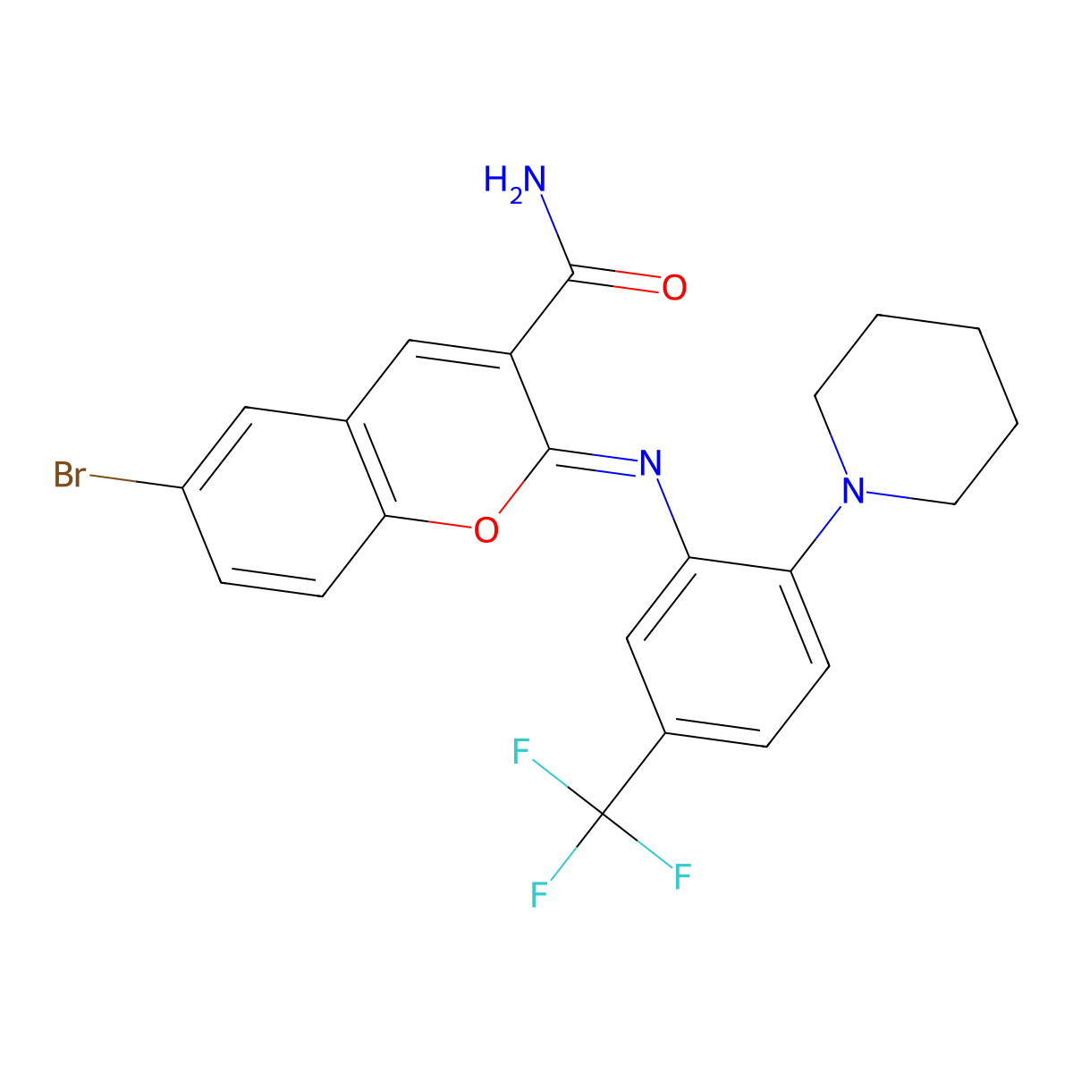 6-Bromo-2-[2-piperidin-1-yl-5-(trifluoromethyl)phenyl]iminochromene-3-carboxamide molecular structure, CAS 313245-34-0