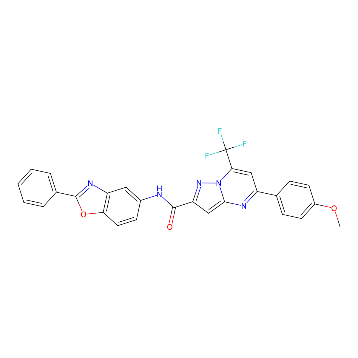 5-(4-methoxyphenyl)-N-(2-phenyl-1,3-benzoxazol-5-yl)-7-(trifluoromethyl)pyrazolo[1,5-a]pyrimidine-2-carboxamide molecular structure, CAS 313245-43-1
