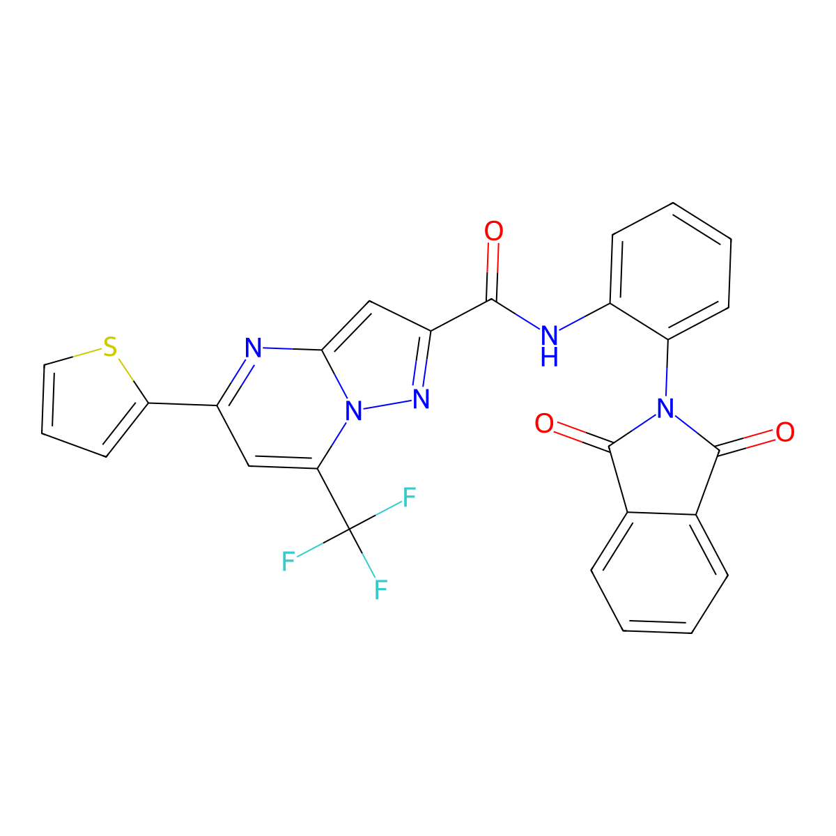 N-(2-(1,3-dioxoisoindolin-2-yl)phenyl)-5-(thiophen-2-yl)-7-(trifluoromethyl)pyrazolo[1,5-a]pyrimidine-2-carboxamide molecular structure, CAS 313245-44-2
