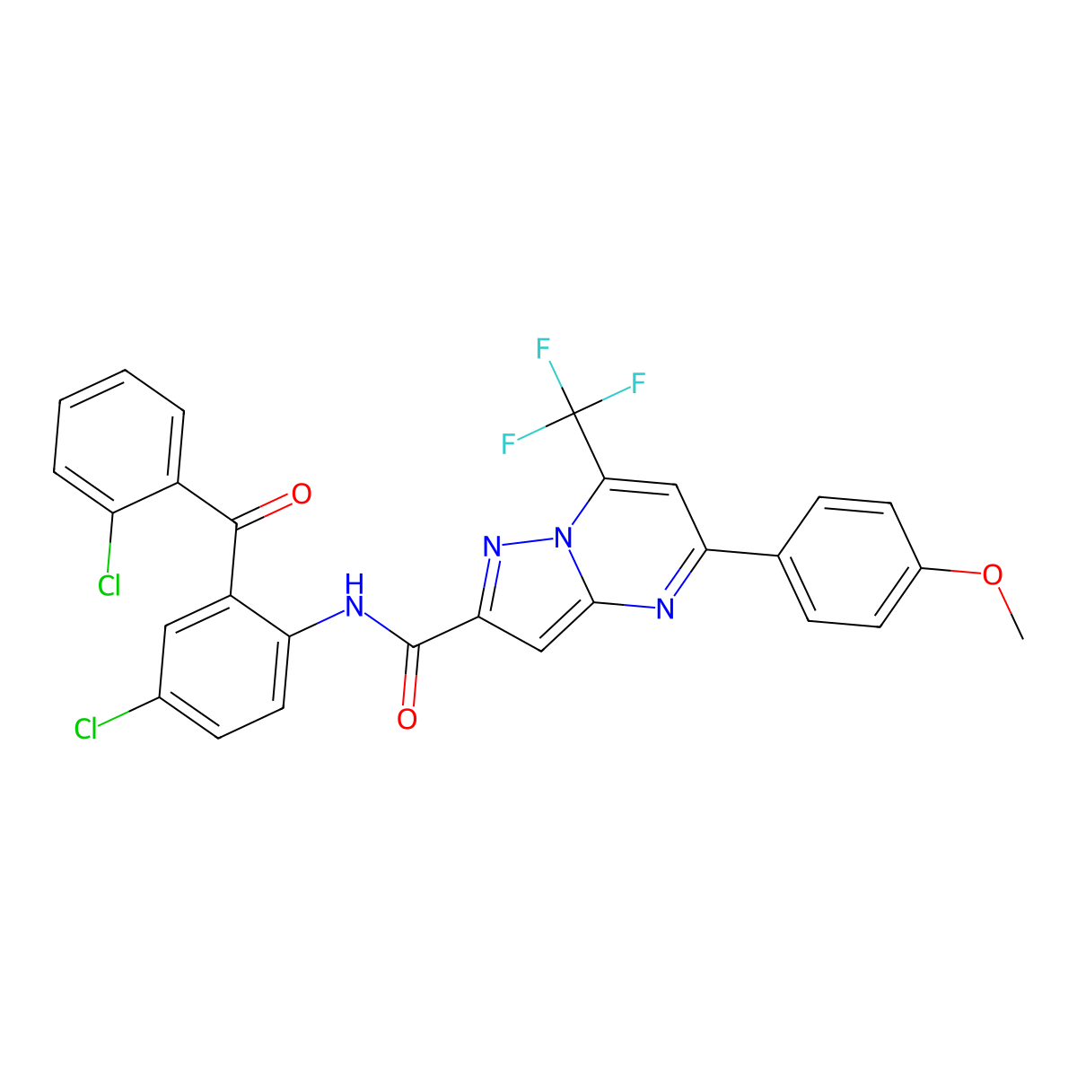 N-[4-chloro-2-(2-chlorobenzoyl)phenyl]-5-(4-methoxyphenyl)-7-(trifluoromethyl)pyrazolo[1,5-a]pyrimidine-2-carboxamide molecular structure, CAS 313245-45-3