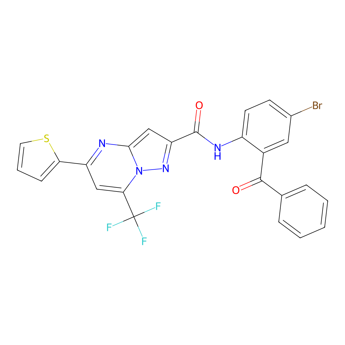 N-(2-benzoyl-4-bromophenyl)-5-(thiophen-2-yl)-7-(trifluoromethyl)pyrazolo[1,5-a]pyrimidine-2-carboxamide molecular structure, CAS 313245-46-4