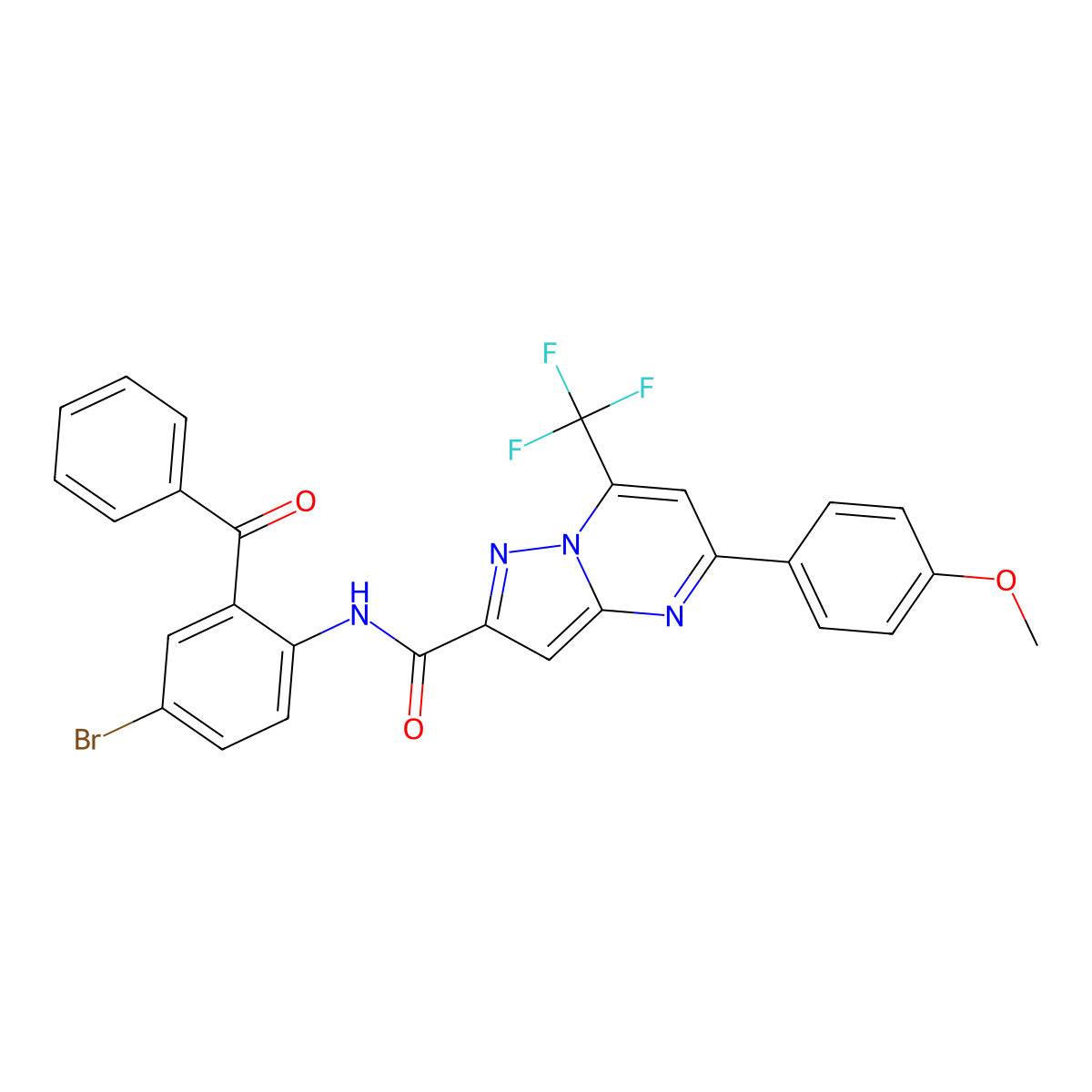 N-(2-benzoyl-4-bromophenyl)-5-(4-methoxyphenyl)-7-(trifluoromethyl)pyrazolo[1,5-a]pyrimidine-2-carboxamide molecular structure, CAS 313245-47-5