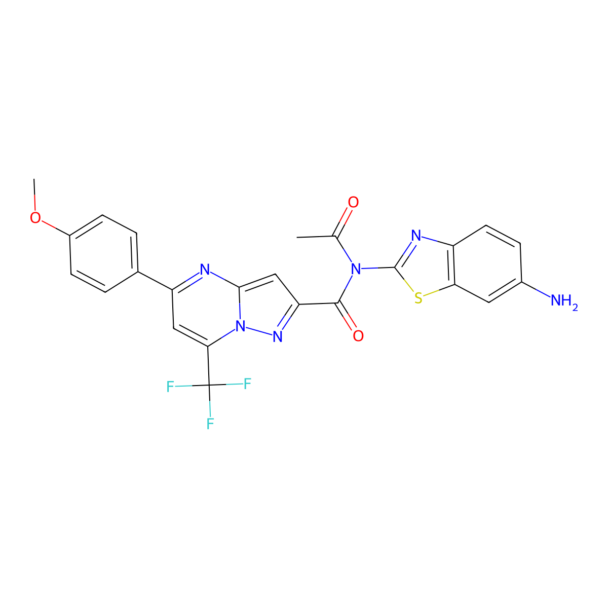 N-acetyl-N-(6-aminobenzo[d]thiazol-2-yl)-5-(4-methoxyphenyl)-7-(trifluoromethyl)pyrazolo[1,5-a]pyrimidine-2-carboxamide molecular structure, CAS 313245-51-1