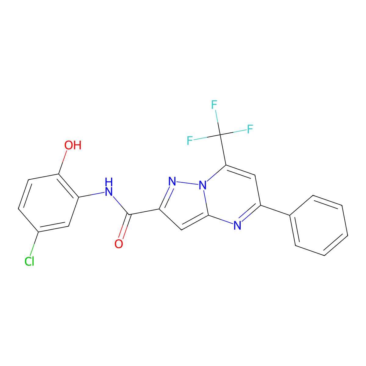 N-(5-chloro-2-hydroxyphenyl)-5-phenyl-7-(trifluoromethyl)pyrazolo[1,5-a]pyrimidine-2-carboxamide molecular structure, CAS 313245-78-2