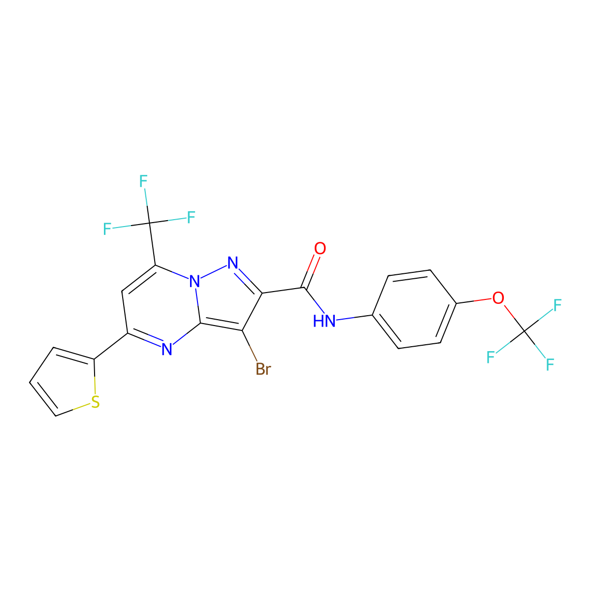 3-bromo-5-thiophen-2-yl-N-[4-(trifluoromethoxy)phenyl]-7-(trifluoromethyl)pyrazolo[1,5-a]pyrimidine-2-carboxamide molecular structure, CAS 313246-48-9