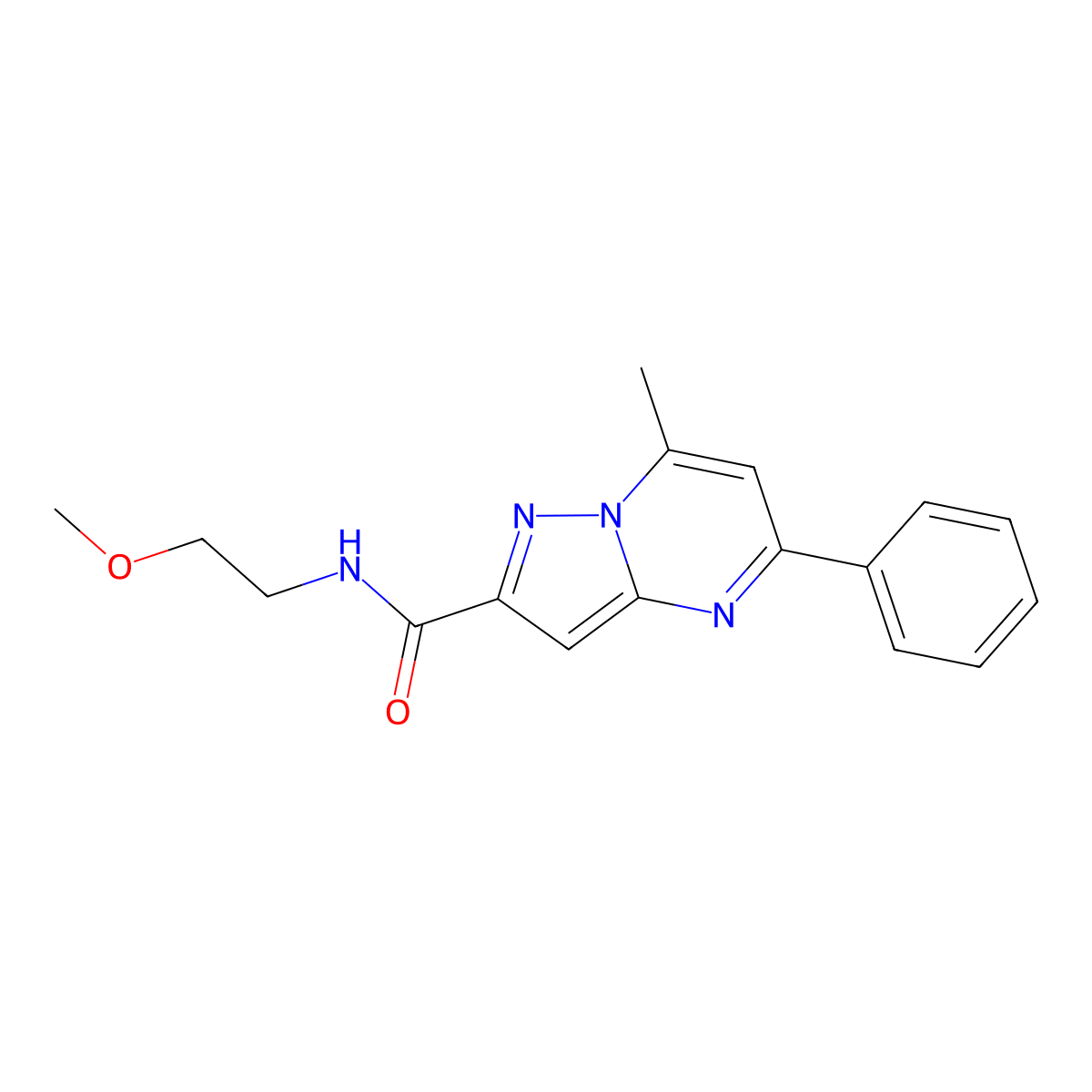 N-(2-methoxyethyl)-7-methyl-5-phenylpyrazolo[1,5-a]pyrimidine-2-carboxamide molecular structure, CAS 313246-73-0