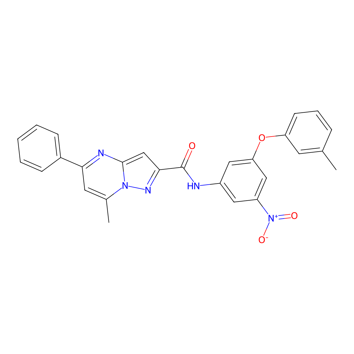 7-methyl-N-[3-(3-methylphenoxy)-5-nitrophenyl]-5-phenylpyrazolo[1,5-a]pyrimidine-2-carboxamide molecular structure, CAS 313246-85-4