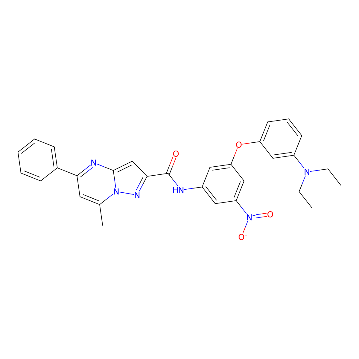 N-[3-[3-(diethylamino)phenoxy]-5-nitrophenyl]-7-methyl-5-phenylpyrazolo[1,5-a]pyrimidine-2-carboxamide molecular structure, CAS 313246-91-2