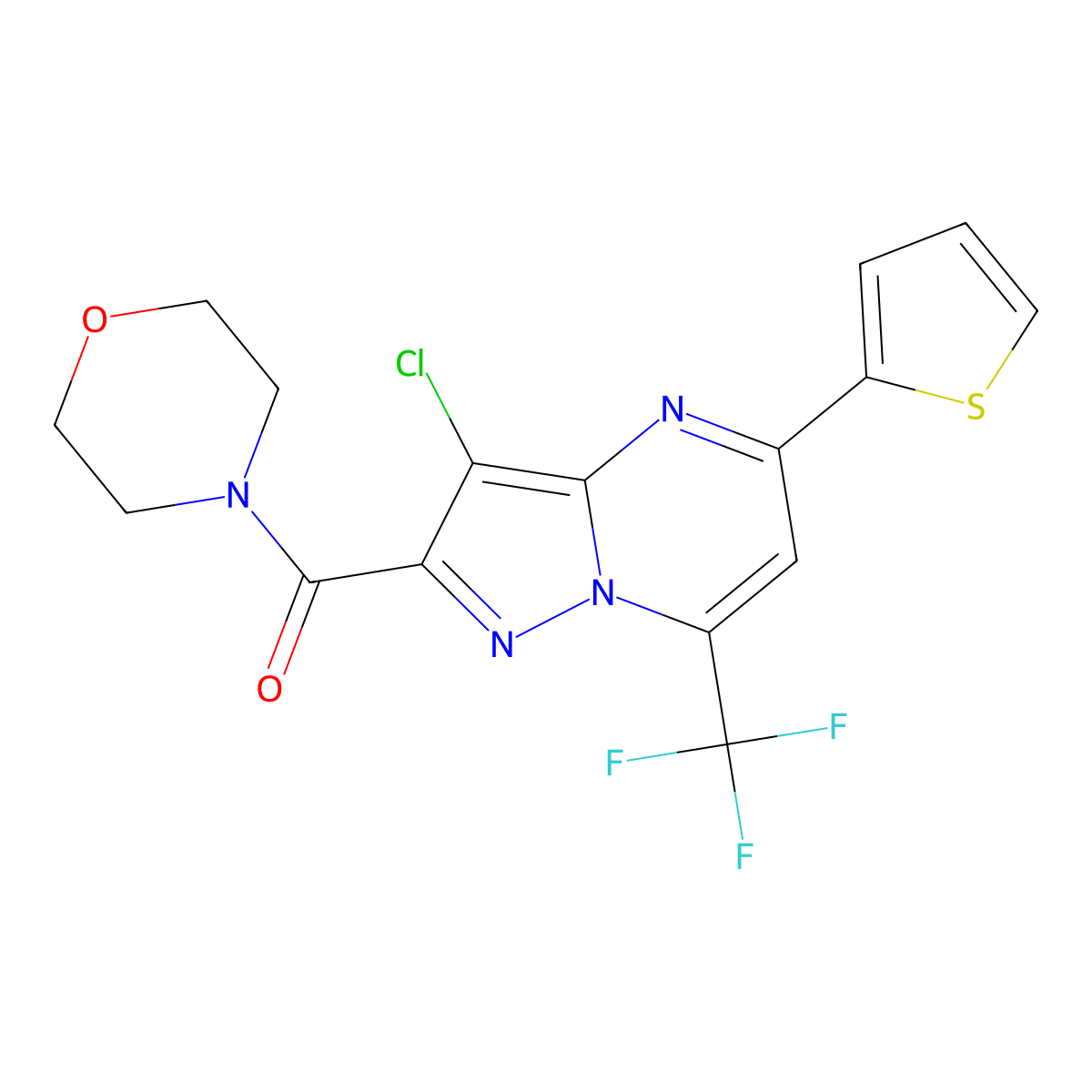 [3-Chloro-5-thiophen-2-yl-7-(trifluoromethyl)pyrazolo[1,5-a]pyrimidin-2-yl]-morpholin-4-ylmethanone molecular structure, CAS 313246-97-8